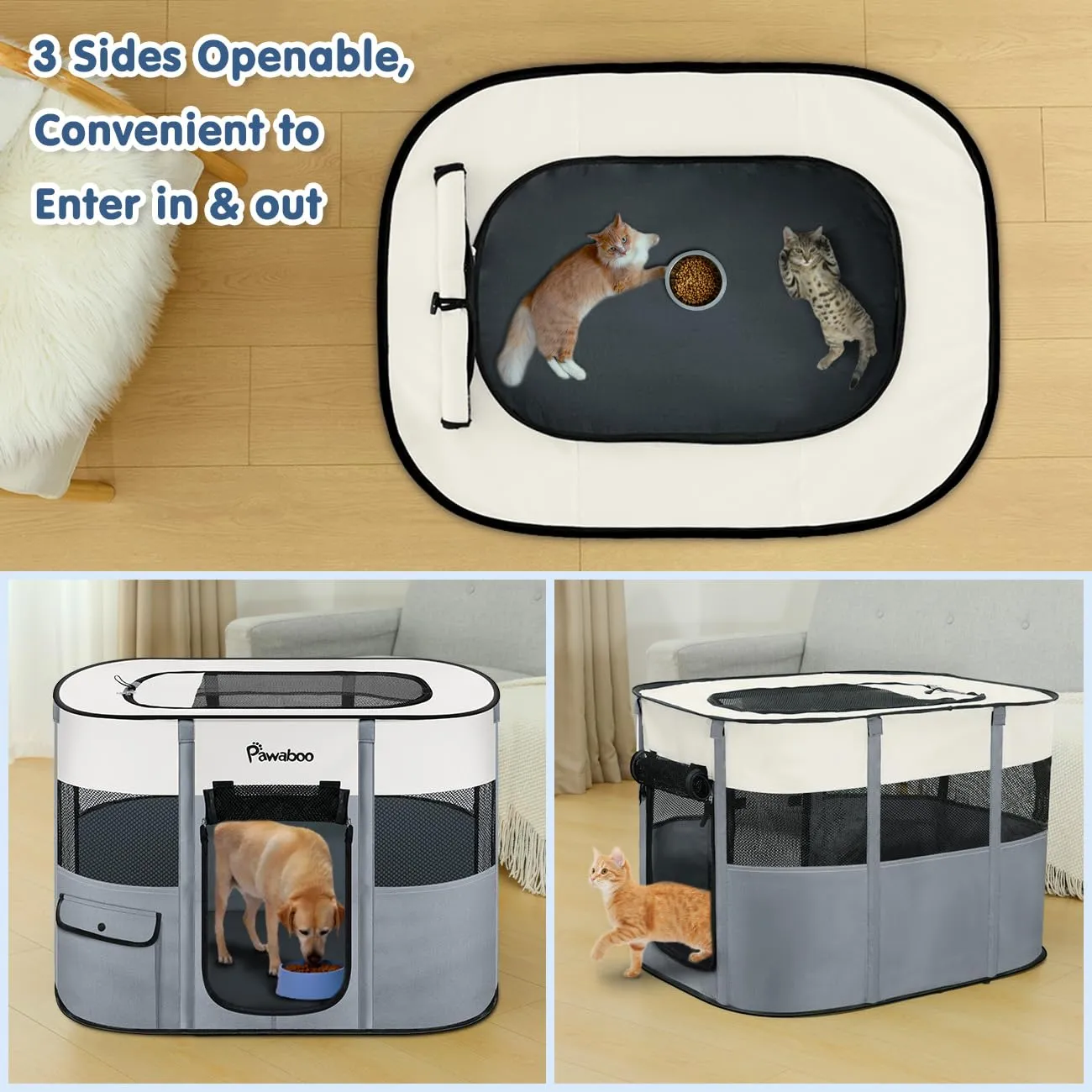 Pawaboo Recinto Portatile per Cani in Tessuto Oxford 600D, Grigio - immagine 6