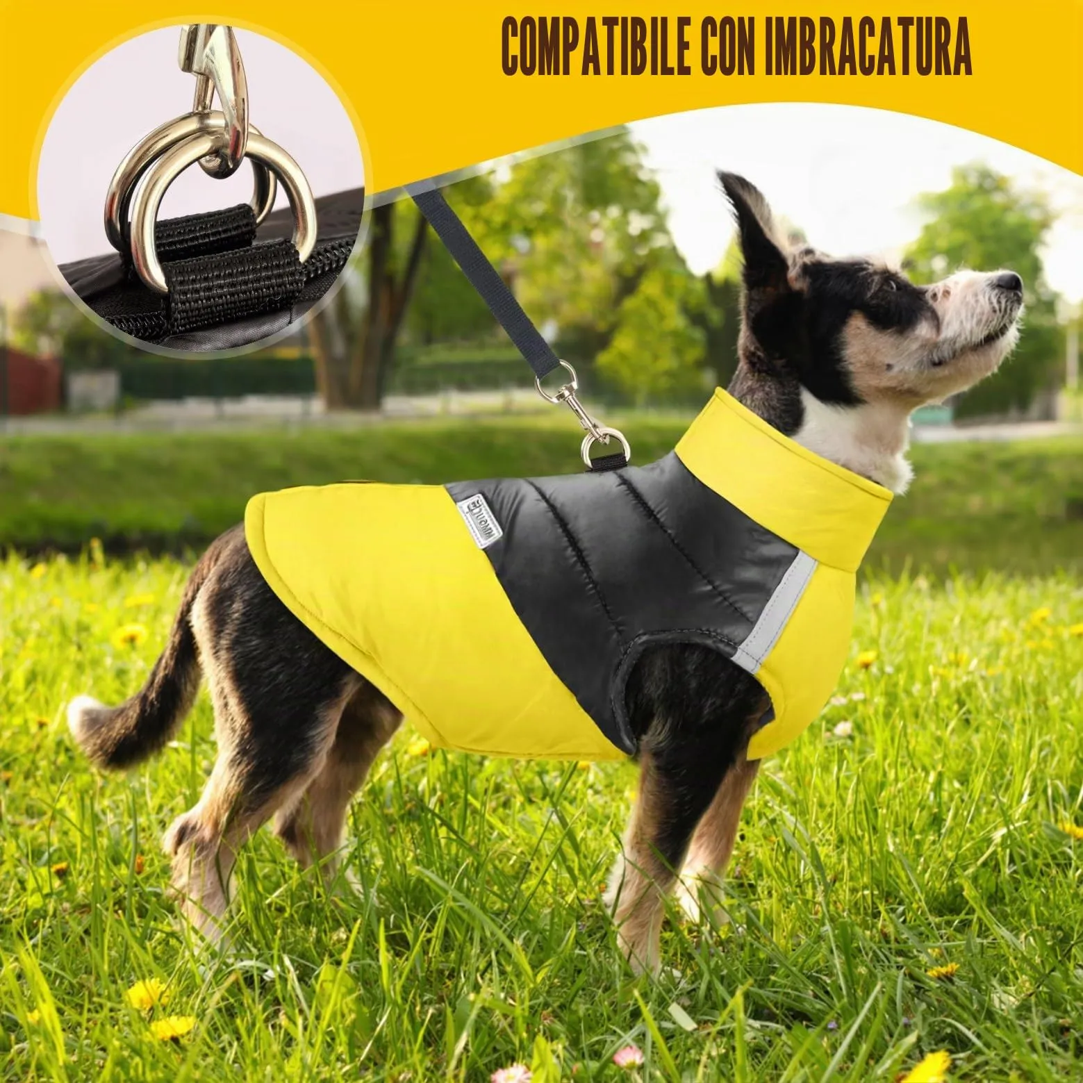 Idepet Cappottino invernale impermeabile, per cane/gatto taglia piccola, media e grande, S M L XL XXL 3XL 4XL 5XL (Giallo, M) - immagine 3