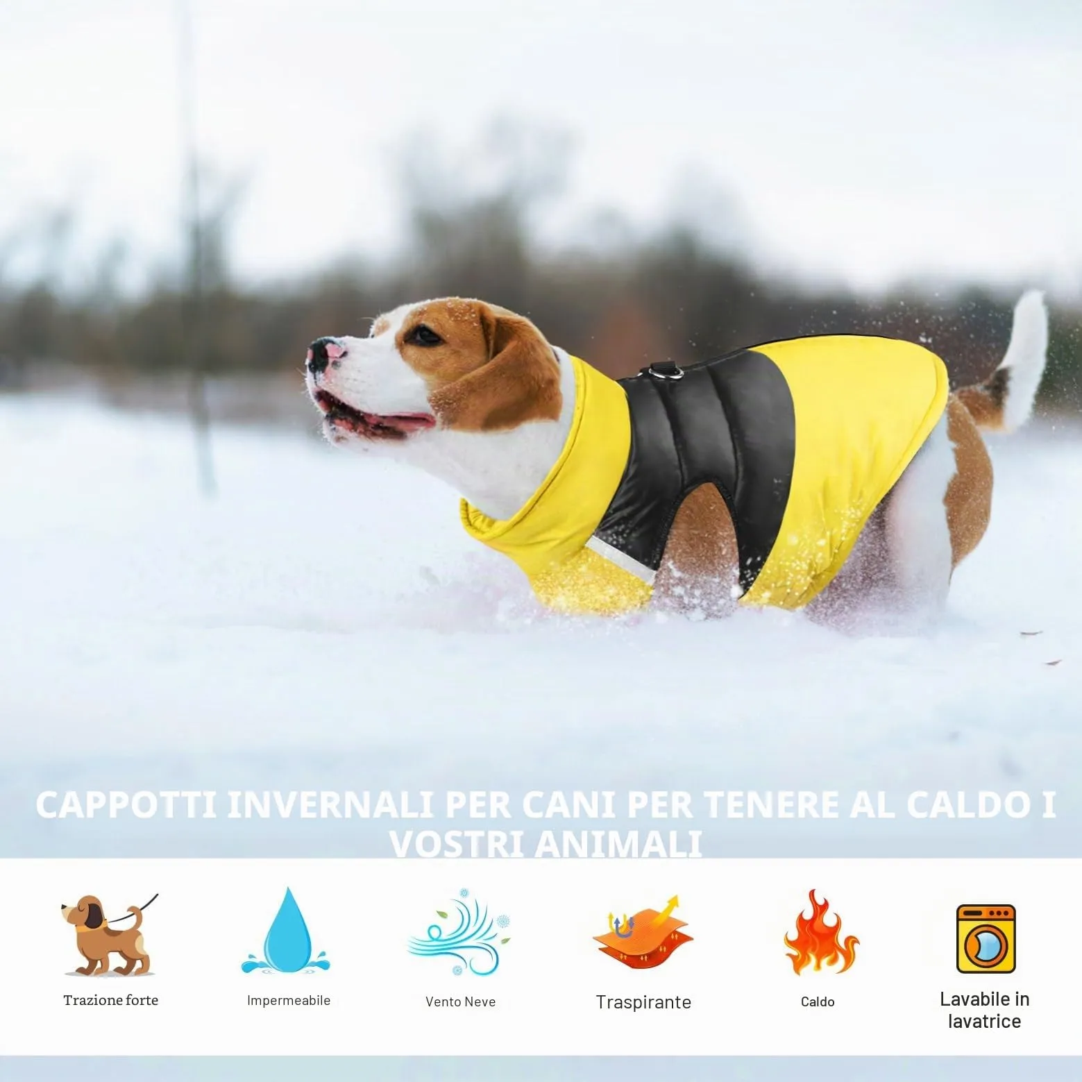 Idepet Cappottino invernale impermeabile, per cane/gatto taglia piccola, media e grande, S M L XL XXL 3XL 4XL 5XL (Giallo, M) - immagine 5
