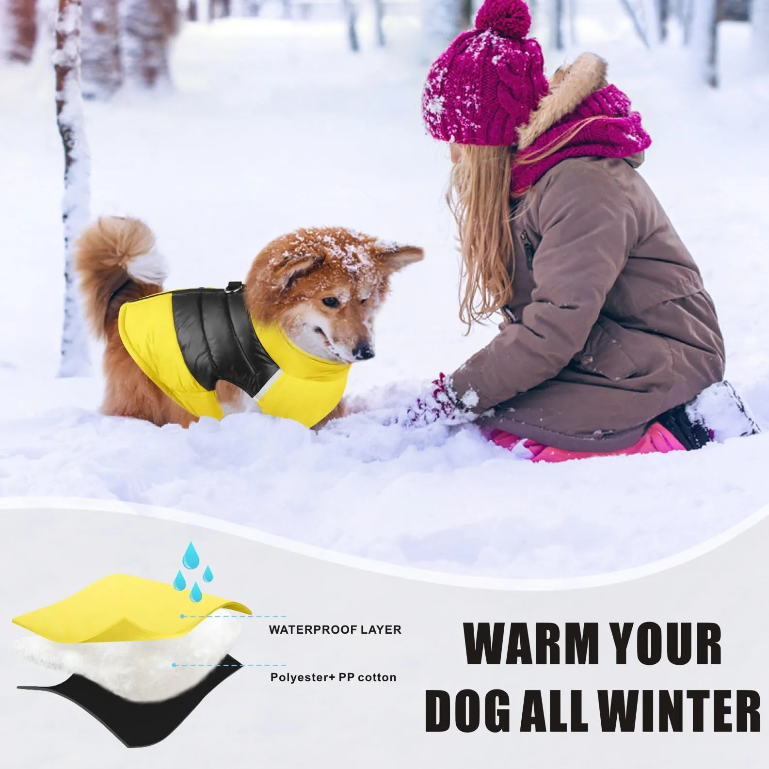 Idepet Cappottino invernale impermeabile, per cane/gatto taglia piccola, media e grande, S M L XL XXL 3XL 4XL 5XL (Giallo, 4XL) - immagine 5