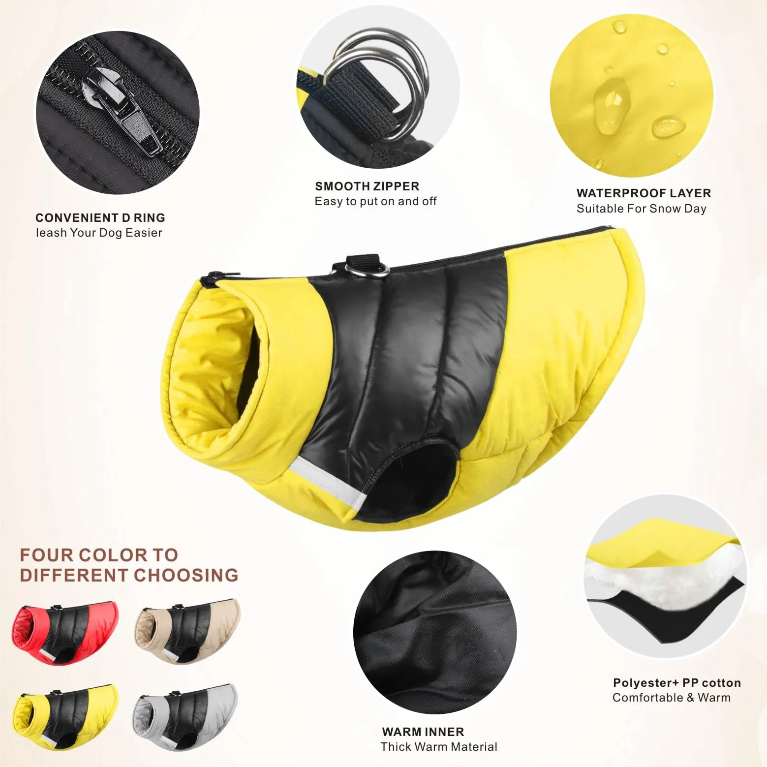 Idepet Cappottino invernale impermeabile, per cane/gatto taglia piccola, media e grande, S M L XL XXL 3XL 4XL 5XL (Giallo, 4XL) - immagine 7
