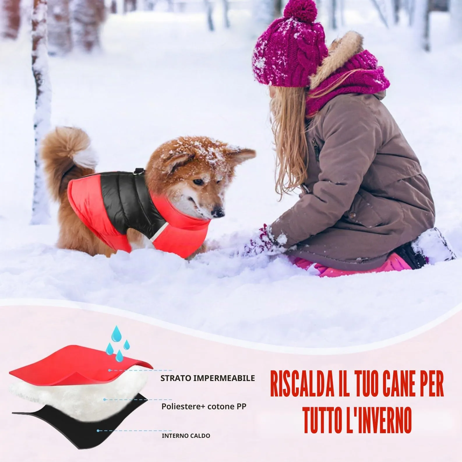 Idepet Cappottino invernale impermeabile, per cane/gatto taglia piccola, media e grande, S M L XL XXL 3XL 4XL 5XL (Rosso chiaro, L) - immagine 5
