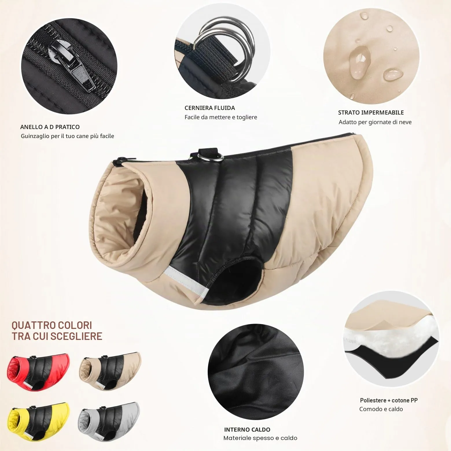 Idepet Cappottino invernale impermeabile, per cane/gatto taglia piccola, media e grande, S M L XL XXL 3XL 4XL 5XL (Khaki, 3XL) - immagine 7