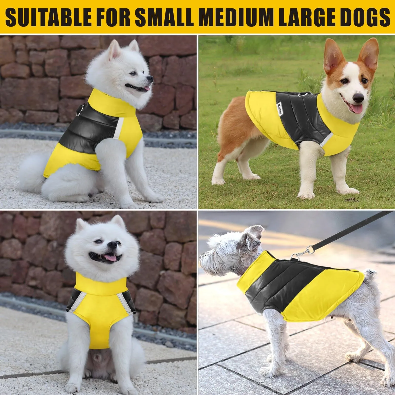 Idepet Cappottino invernale impermeabile, per cane/gatto taglia piccola, media e grande, S M L XL XXL 3XL 4XL 5XL (Giallo, 5XL) - immagine 6