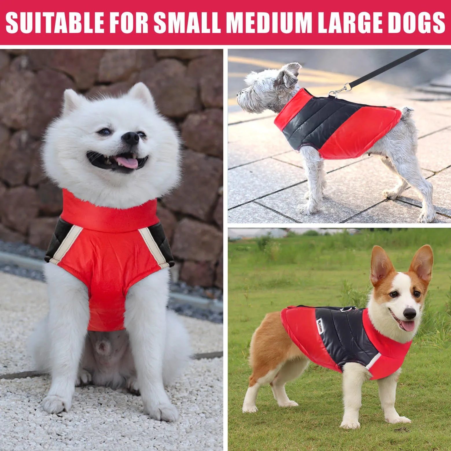 Idepet Cappottino invernale impermeabile, per cane/gatto taglia piccola, media e grande, S M L XL XXL 3XL 4XL 5XL (Rosso chiaro, 3XL) - immagine 4