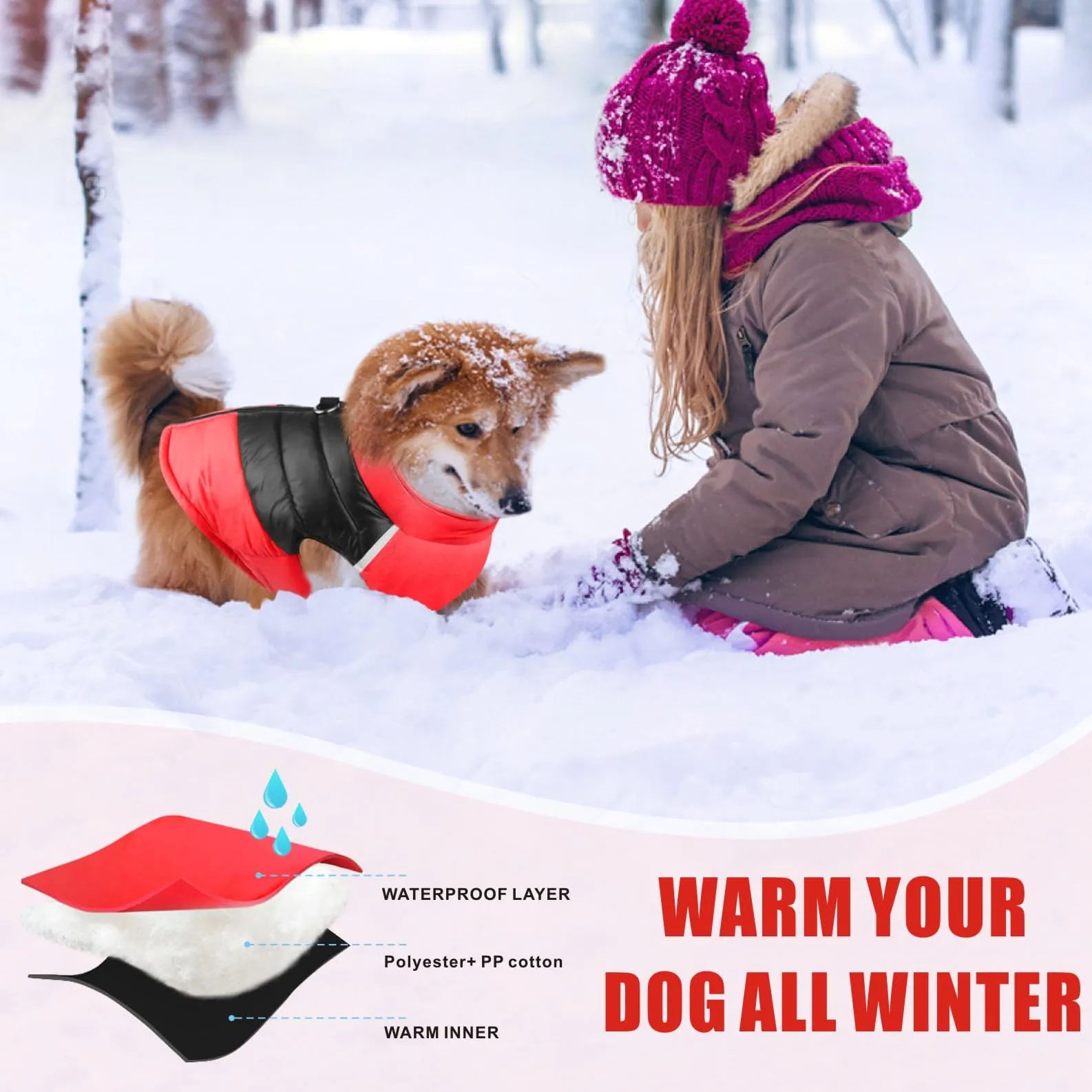 Idepet Cappottino invernale impermeabile, per cane/gatto taglia piccola, media e grande, S M L XL XXL 3XL 4XL 5XL (Rosso chiaro, 3XL) - immagine 6