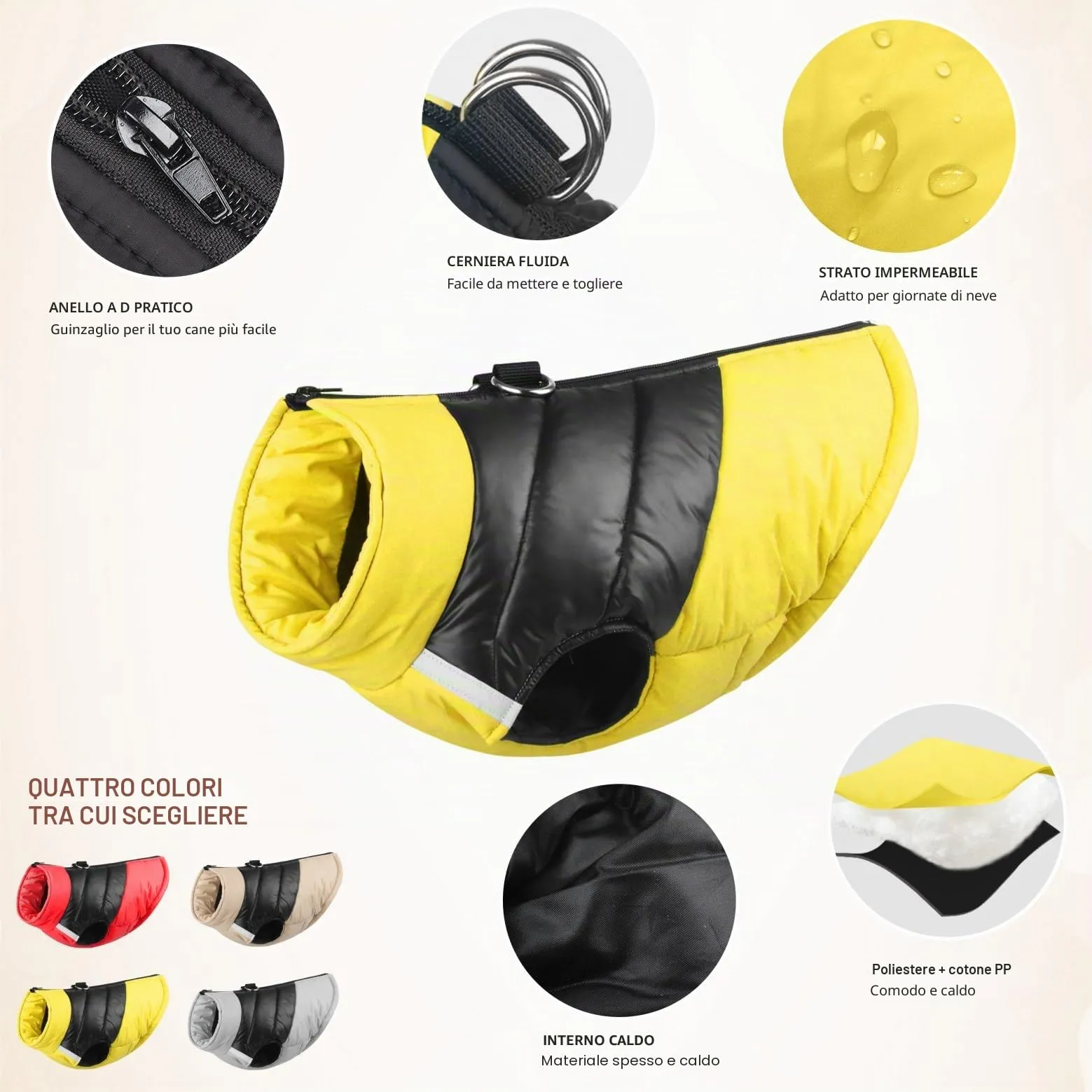 Idepet Cappottino invernale impermeabile, per cane/gatto taglia piccola, media e grande, S M L XL XXL 3XL 4XL 5XL (Giallo, XL) - immagine 7