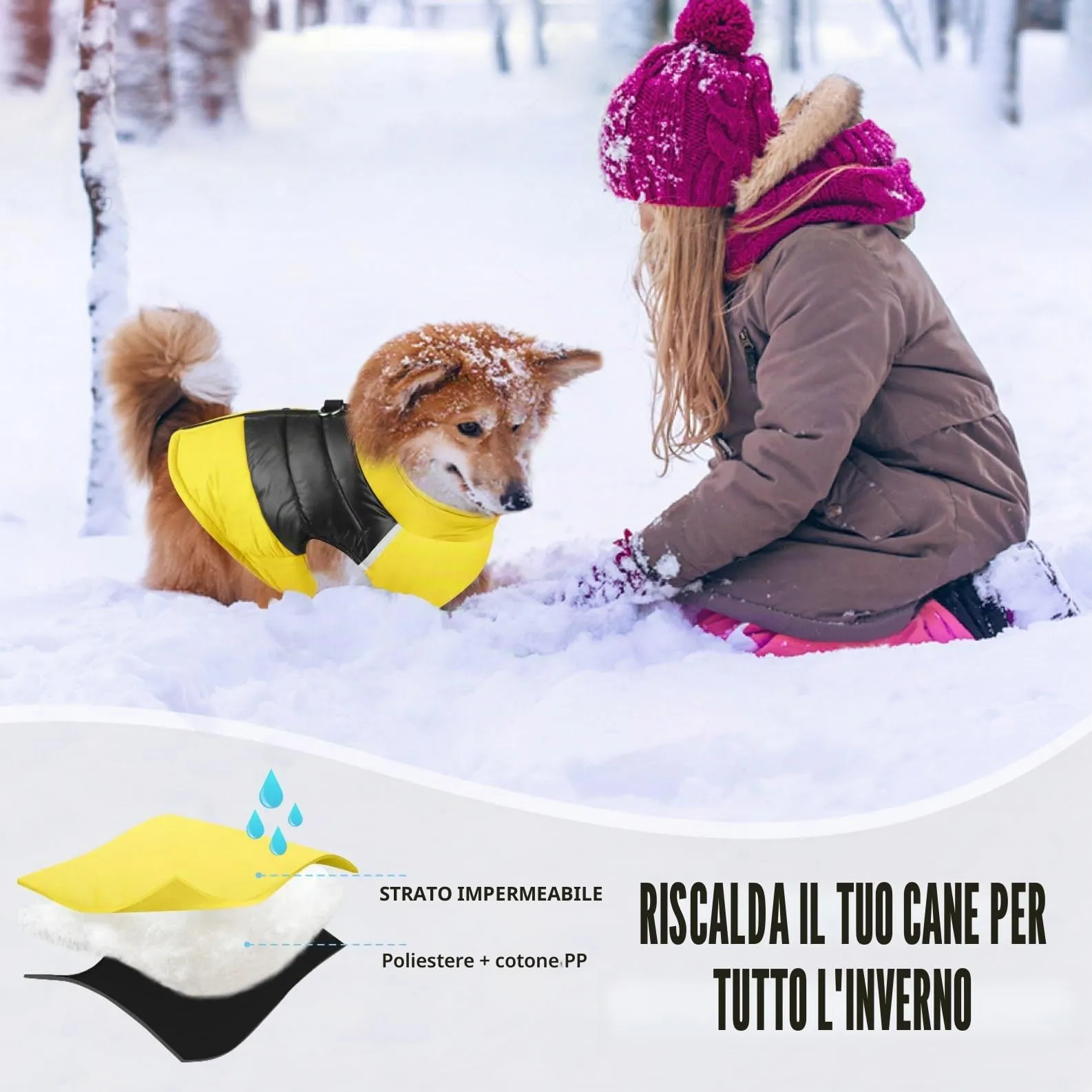 Idepet Cappottino invernale impermeabile, per cane/gatto taglia piccola, media e grande, S M L XL XXL 3XL 4XL 5XL (Giallo, 2XL) - immagine 4