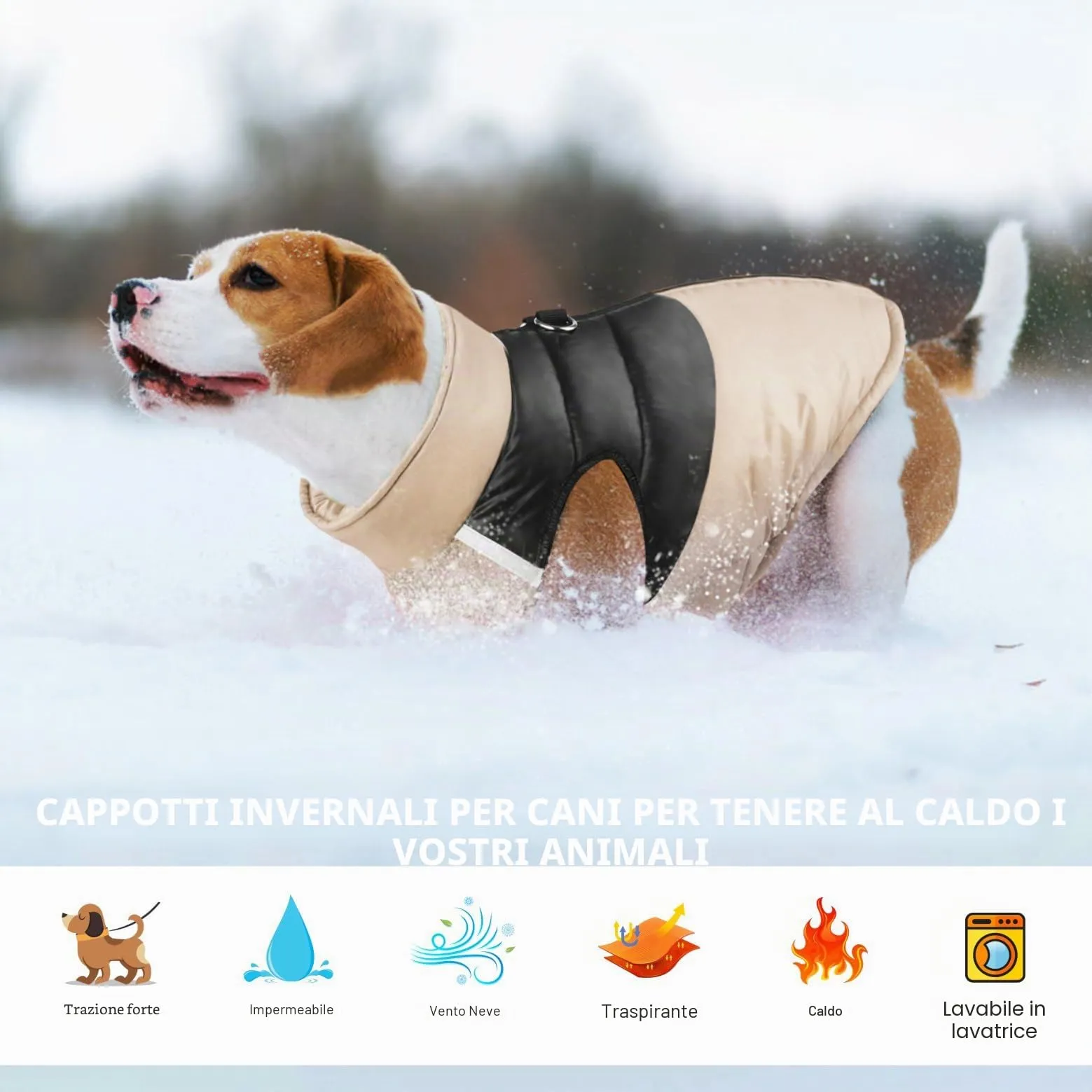 Idepet Cappottino invernale impermeabile, per cane/gatto taglia piccola, media e grande, S M L XL XXL 3XL 4XL 5XL (Khaki, S) - immagine 6