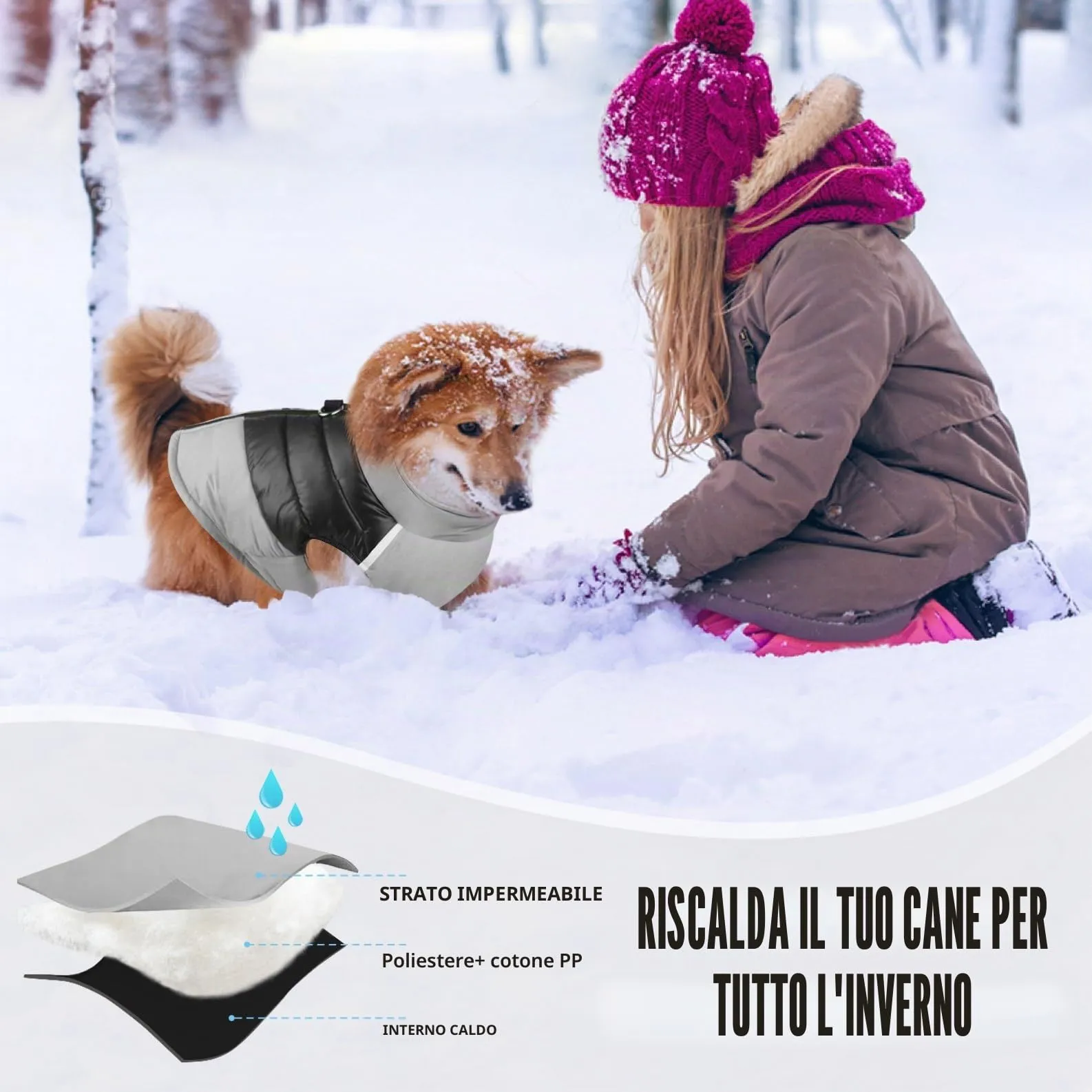 Idepet Cappottino invernale impermeabile, per cane/gatto taglia piccola, media e grande, S M L XL XXL 3XL 4XL 5XL (Grigio, M) - immagine 4