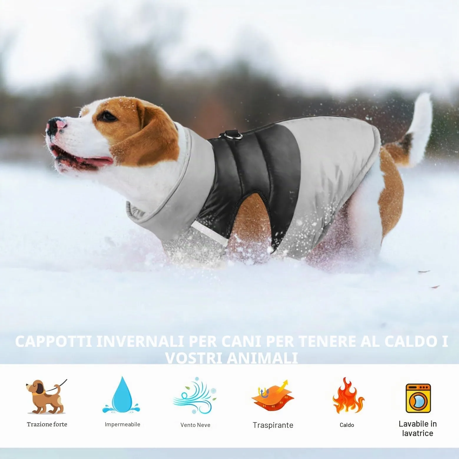 Idepet Cappottino invernale impermeabile, per cane/gatto taglia piccola, media e grande, S M L XL XXL 3XL 4XL 5XL (Grigio, M) - immagine 5
