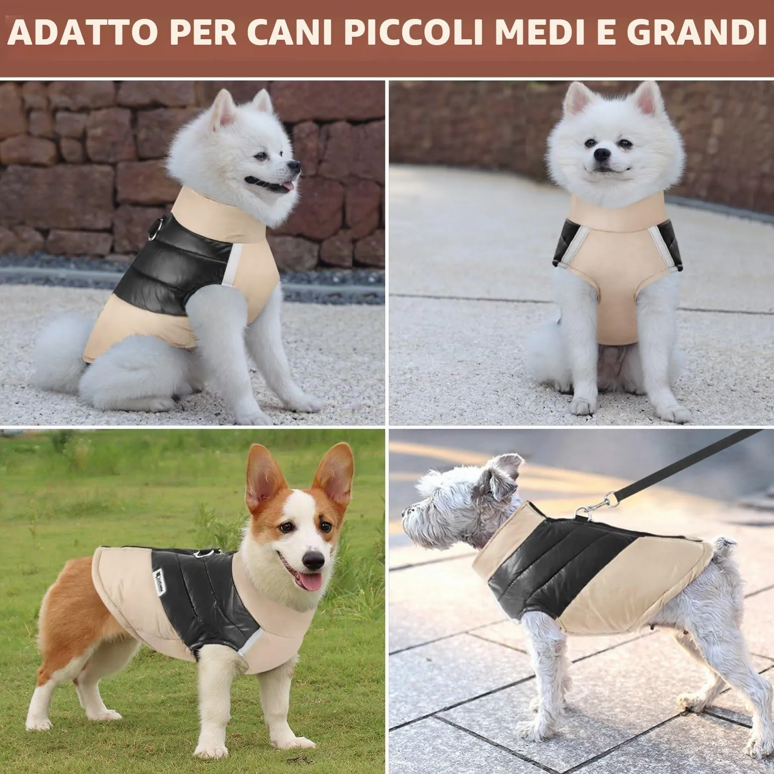 Idepet Cappottino invernale impermeabile, per cane/gatto taglia piccola, media e grande, S M L XL XXL 3XL 4XL 5XL (Khaki, 2XL) - immagine 5
