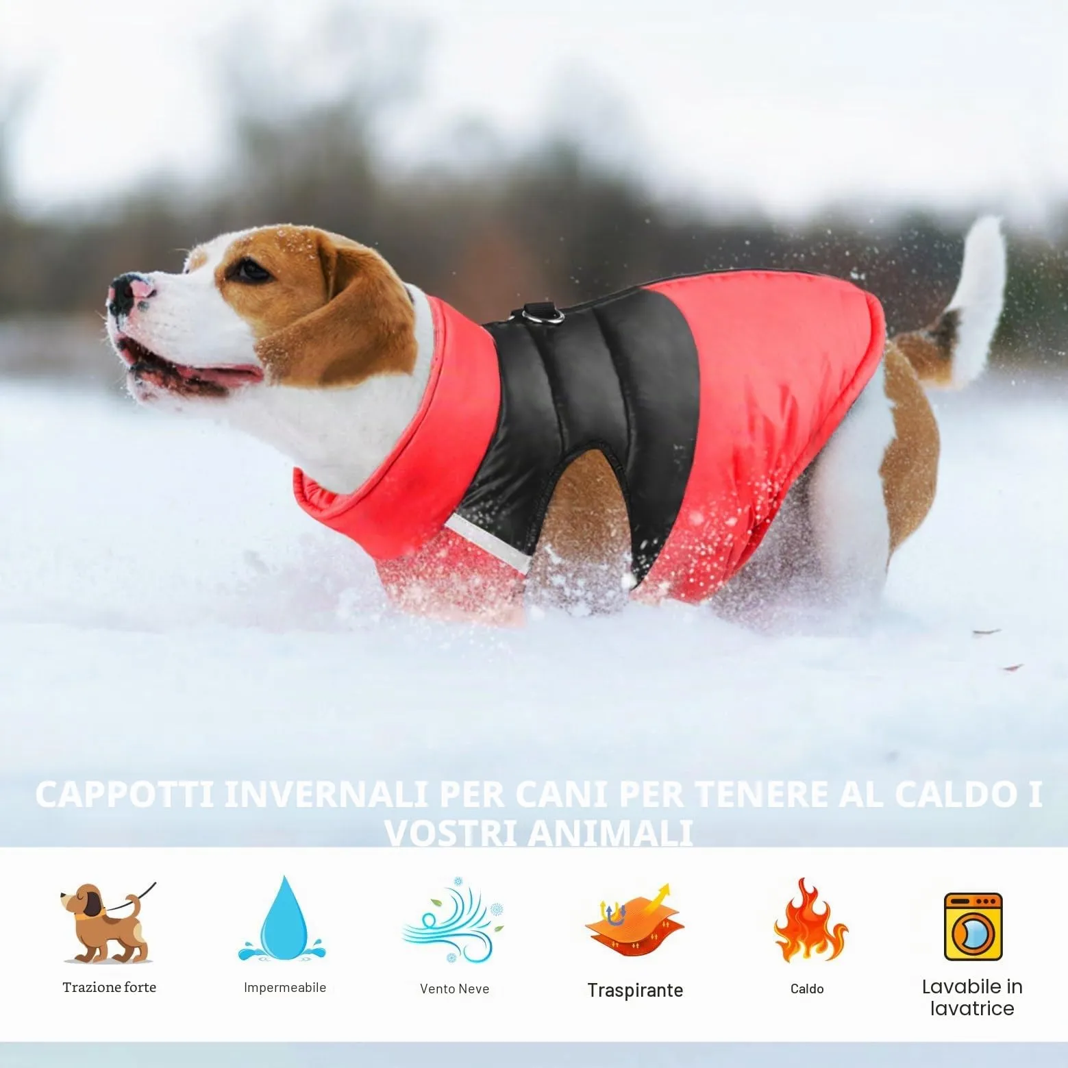Idepet Cappottino invernale impermeabile, per cane/gatto taglia piccola, media e grande, S M L XL XXL 3XL 4XL 5XL (Rosso chiaro, M) - immagine 5