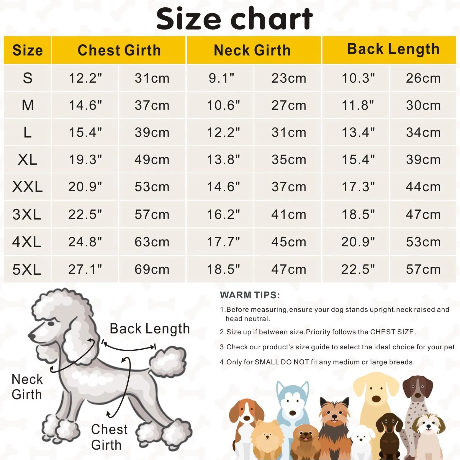 Idepet Cappottino invernale impermeabile, per cane/gatto taglia piccola, media e grande, S M L XL XXL 3XL 4XL 5XL (Giallo, S) - immagine 2