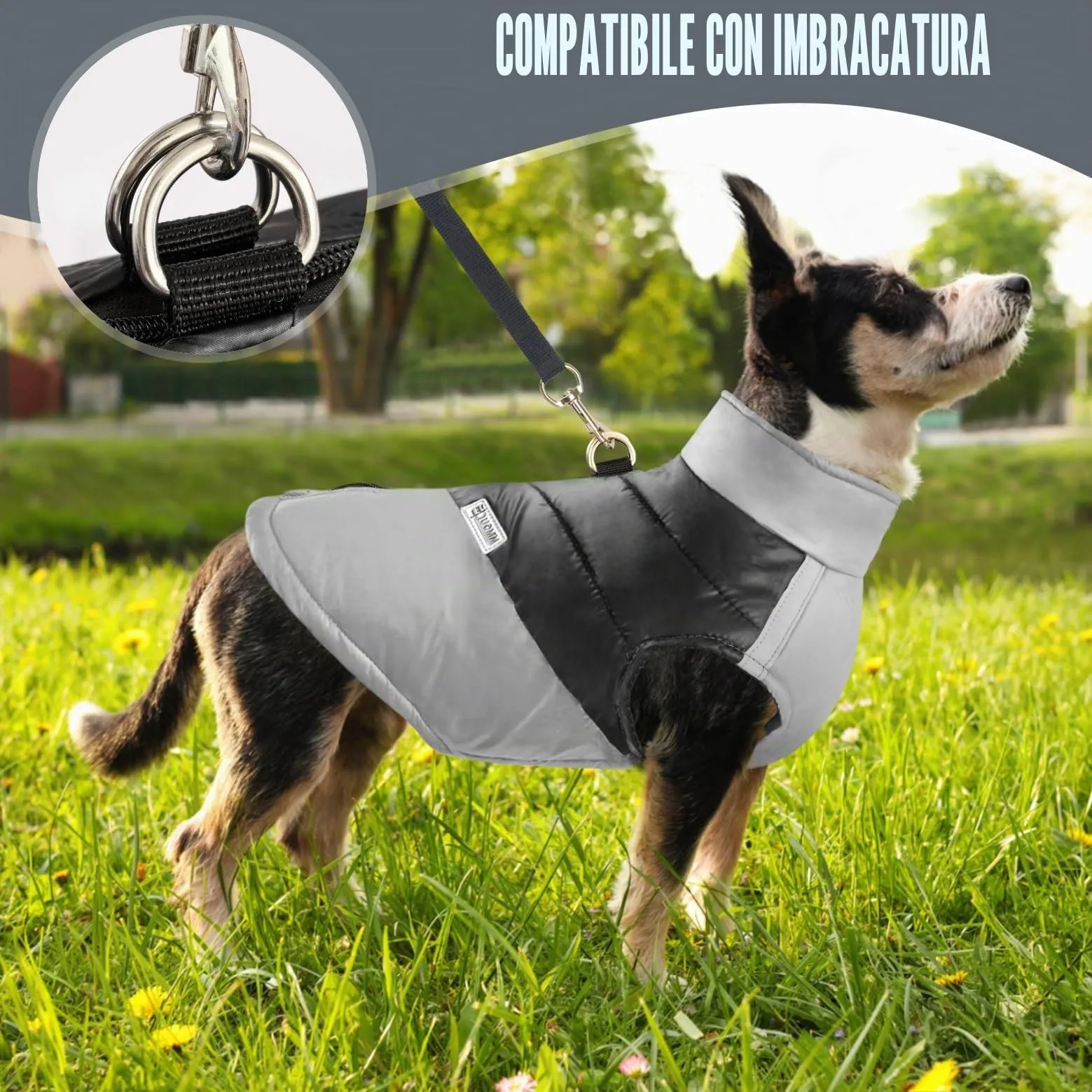 Idepet Cappottino invernale impermeabile, per cane/gatto taglia piccola, media e grande, S M L XL XXL 3XL 4XL 5XL (Grigio, S) - immagine 3