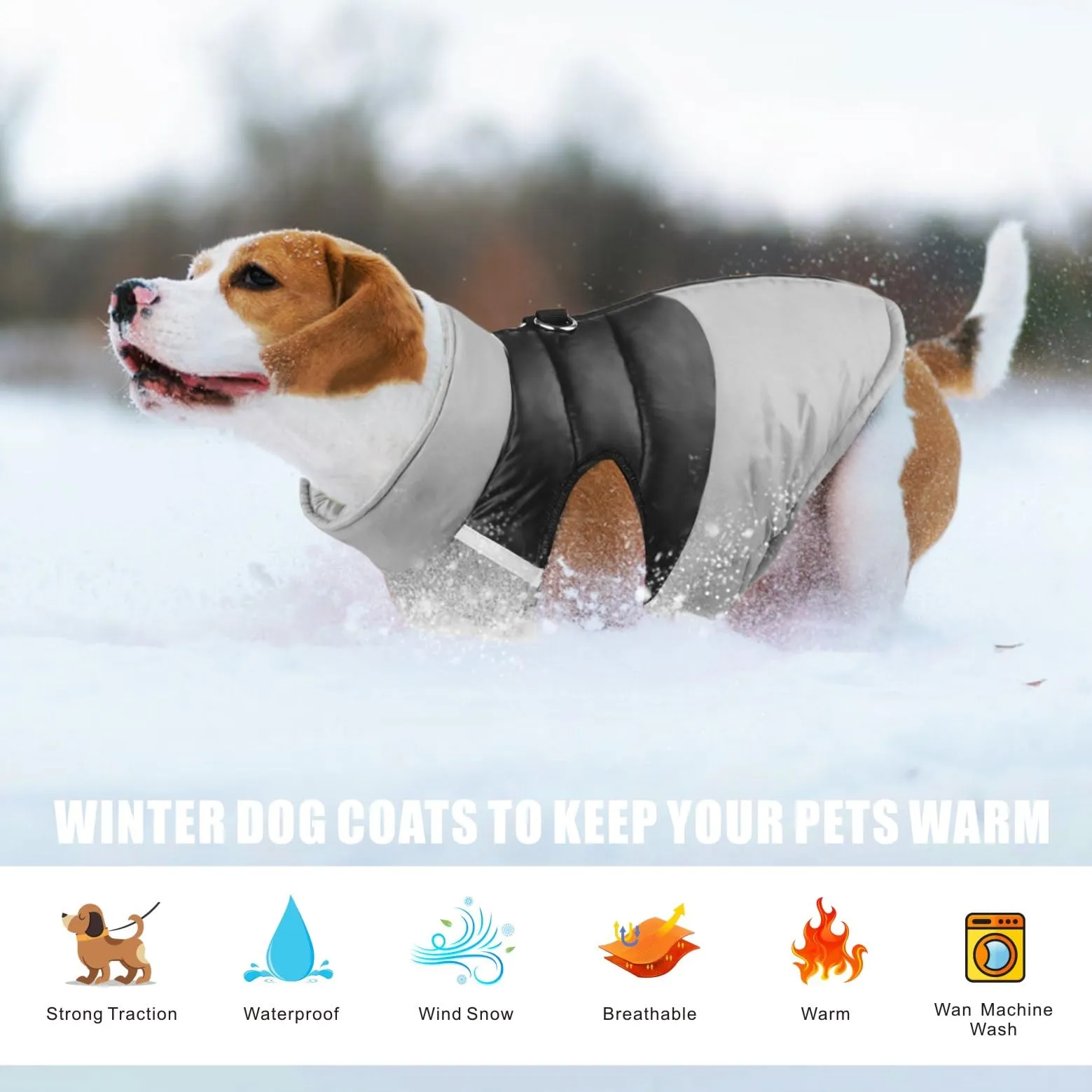 Idepet Cappottino invernale impermeabile, per cane/gatto taglia piccola, media e grande, S M L XL XXL 3XL 4XL 5XL (Grigio, 5XL) - immagine 5