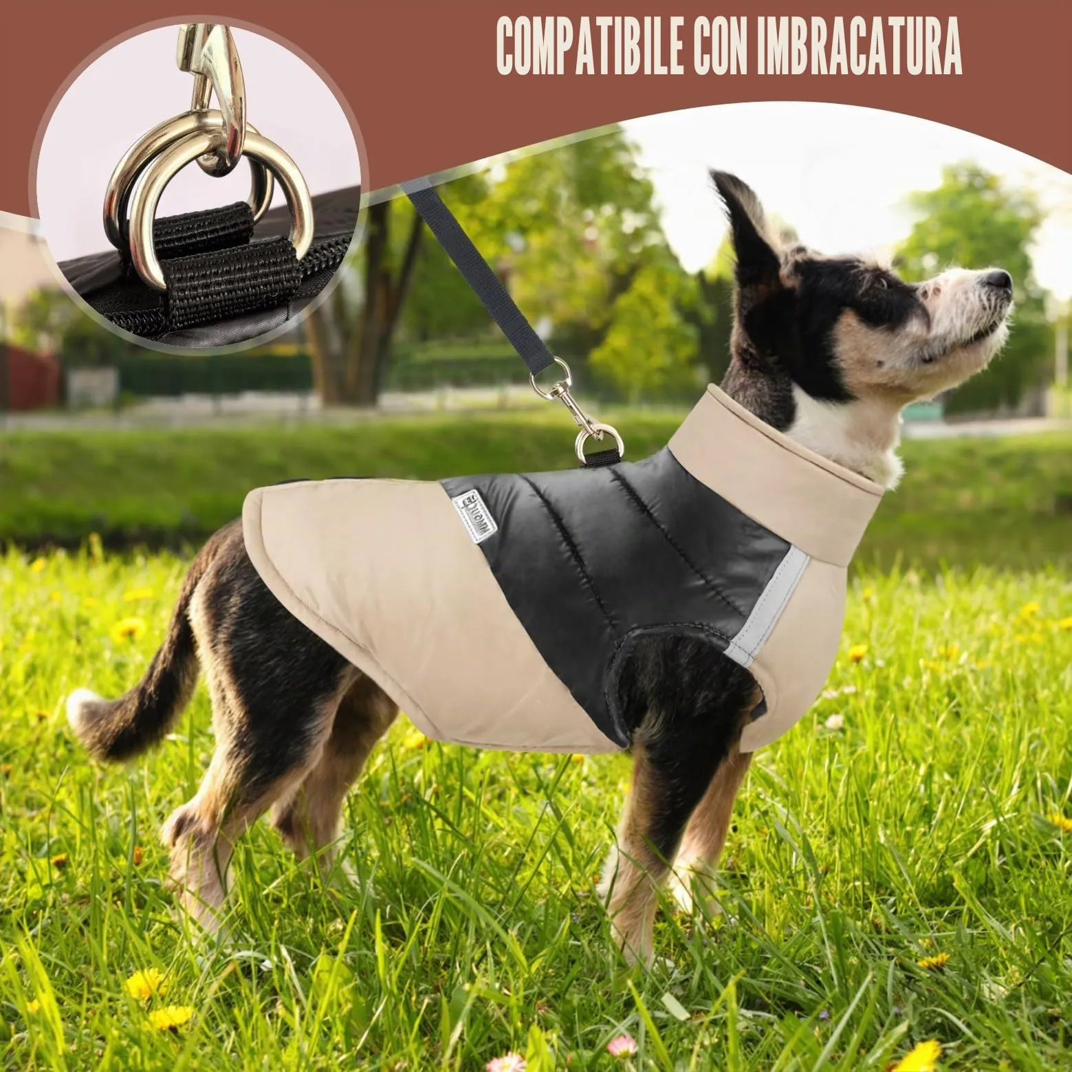 Idepet Cappottino invernale impermeabile, per cane/gatto taglia piccola, media e grande, S M L XL XXL 3XL 4XL 5XL (Khaki, L) - immagine 3