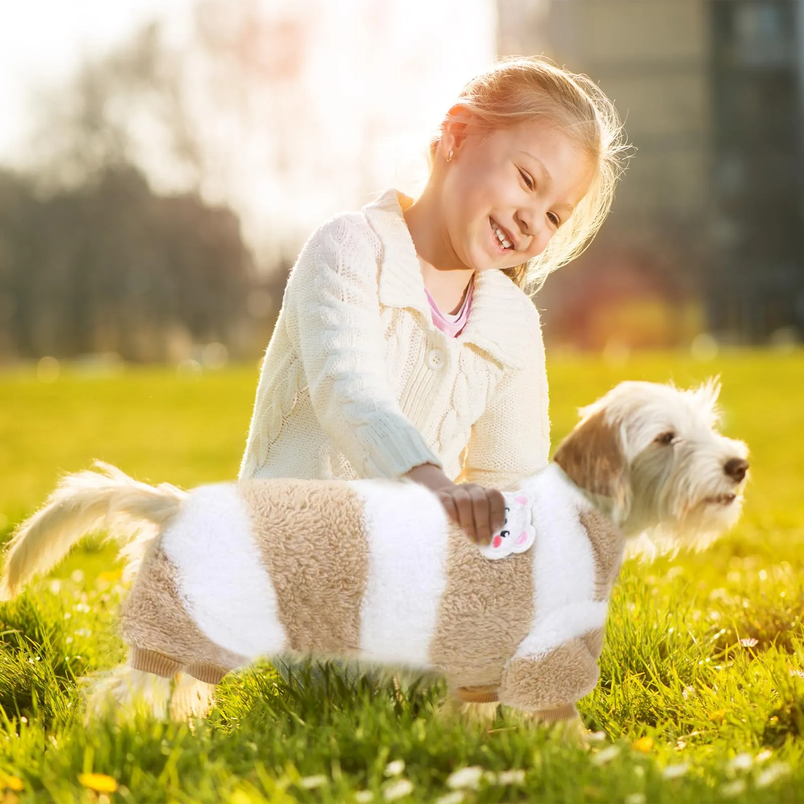 Maglione Cane Taglia Piccola, yisight Maglione a Righe Cane, Vestiti per Cani Piccoli, Vestiti in Pile Cani, 4 Gambe, Vestiti Caldi perr Animali Domestici, Antivento per Esterno (Kaki strisce, M) - immagine 7
