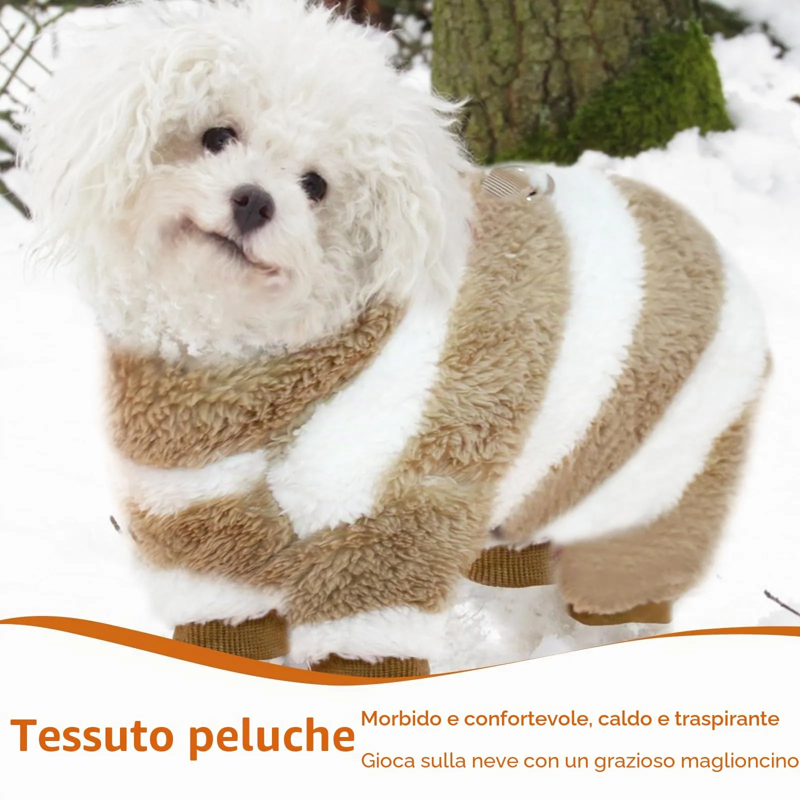 Maglione Cane Taglia Piccola, yisight Maglione a Righe Cane, Vestiti per Cani Piccoli, Vestiti in Pile Cani, 4 Gambe, Vestiti Caldi perr Animali Domestici, Antivento per Esterno (Kaki strisce, L) - immagine 5