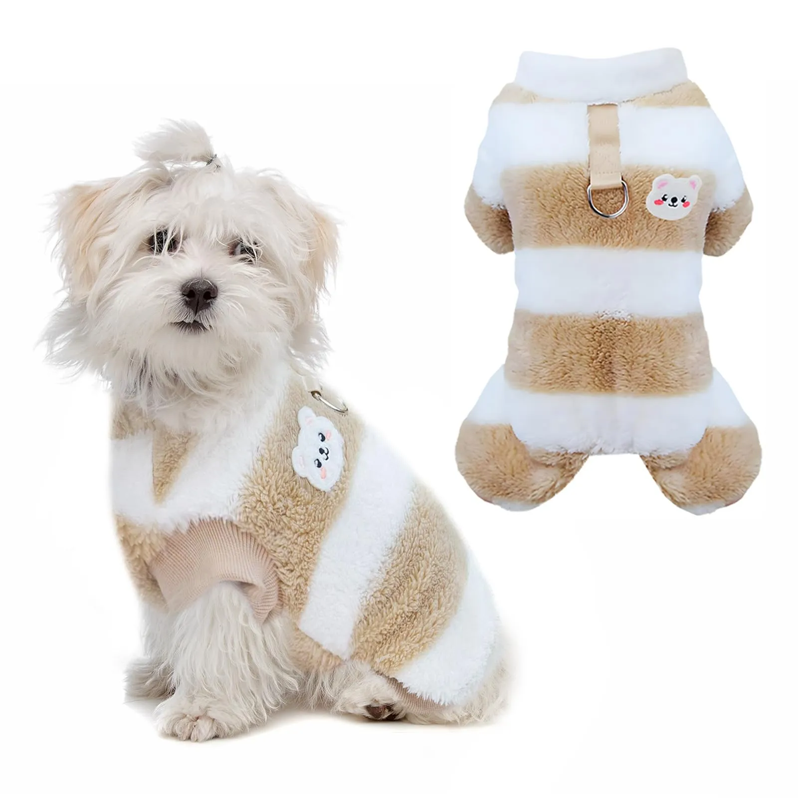 Maglione Cane Taglia Piccola, yisight Maglione a Righe Cane, Vestiti per Cani Piccoli, Vestiti in Pile Cani, 4 Gambe, Vestiti Caldi perr Animali Domestici, Antivento per Esterno (Kaki strisce, XL) - immagine 1