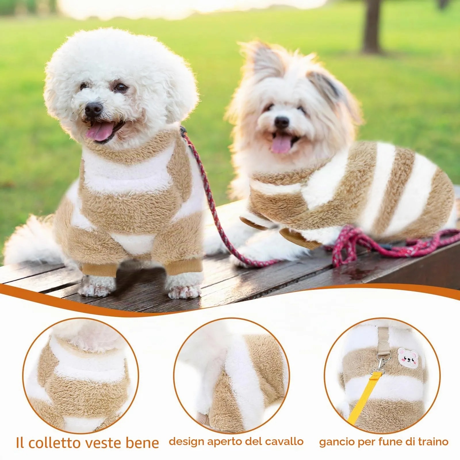 Maglione Cane Taglia Piccola, yisight Maglione a Righe Cane, Vestiti per Cani Piccoli, Vestiti in Pile Cani, 4 Gambe, Vestiti Caldi perr Animali Domestici, Antivento per Esterno (Kaki strisce, XL) - immagine 3