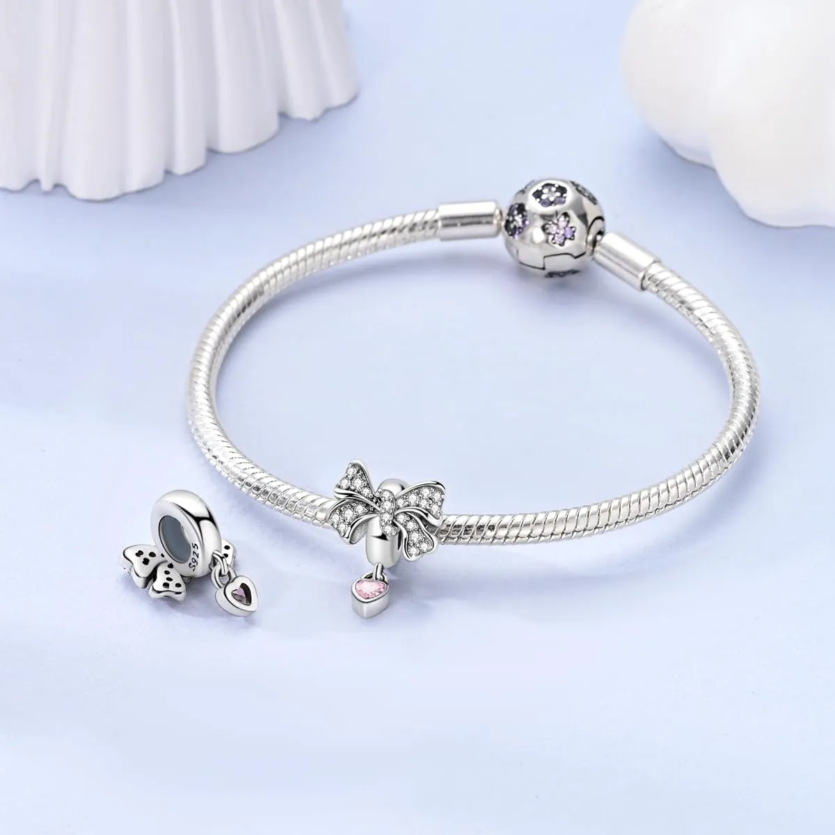 LNQOBU Clip/Stopper Charms per Bracciale Argento 925 Pave Cubic Zirconia Bead Stella Luna Farfalla Blu Gioielli Regalo per Donna - immagine 4