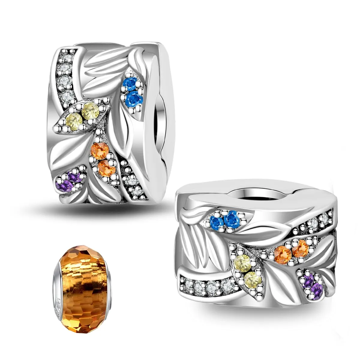 LNQOBU Clip/Stopper Charms per Bracciale Argento 925 Pave Cubic Zirconia Bead Stella Luna Farfalla Blu Gioielli Regalo per Donna - immagine 1