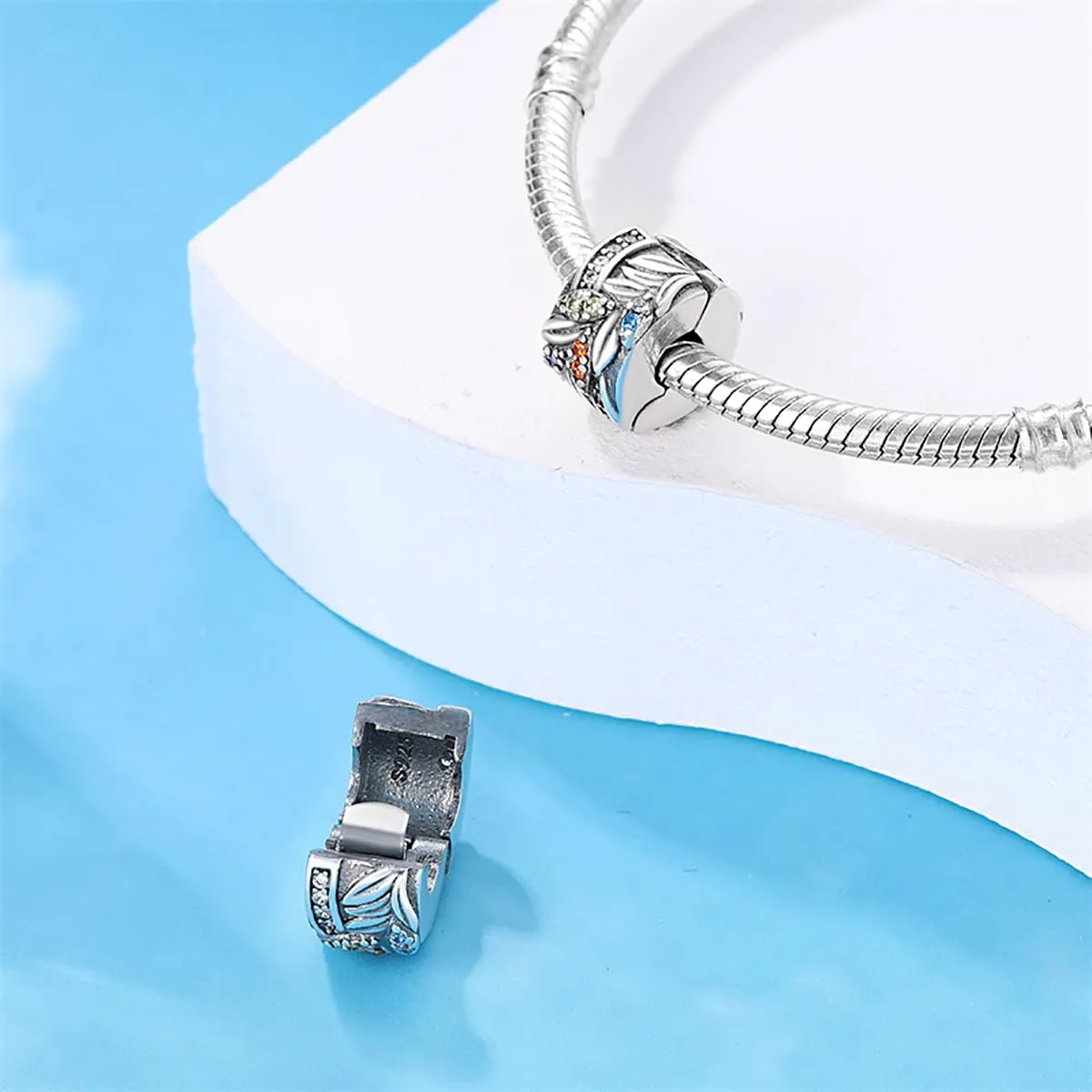 LNQOBU Clip/Stopper Charms per Bracciale Argento 925 Pave Cubic Zirconia Bead Stella Luna Farfalla Blu Gioielli Regalo per Donna - immagine 2
