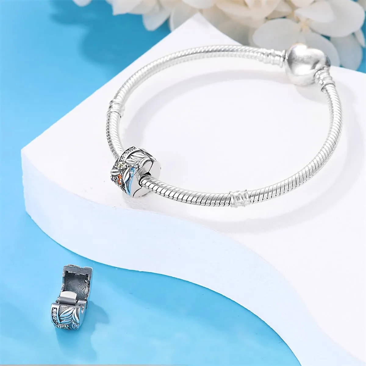 LNQOBU Clip/Stopper Charms per Bracciale Argento 925 Pave Cubic Zirconia Bead Stella Luna Farfalla Blu Gioielli Regalo per Donna - immagine 4