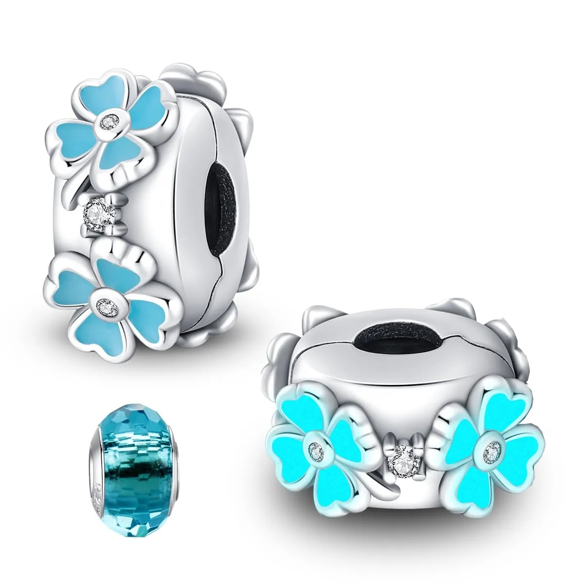 LNQOBU Clip/Stopper Charms per Bracciale Argento 925 Pave Cubic Zirconia Bead Stella Luna Farfalla Blu Gioielli Regalo per Donna - immagine 1