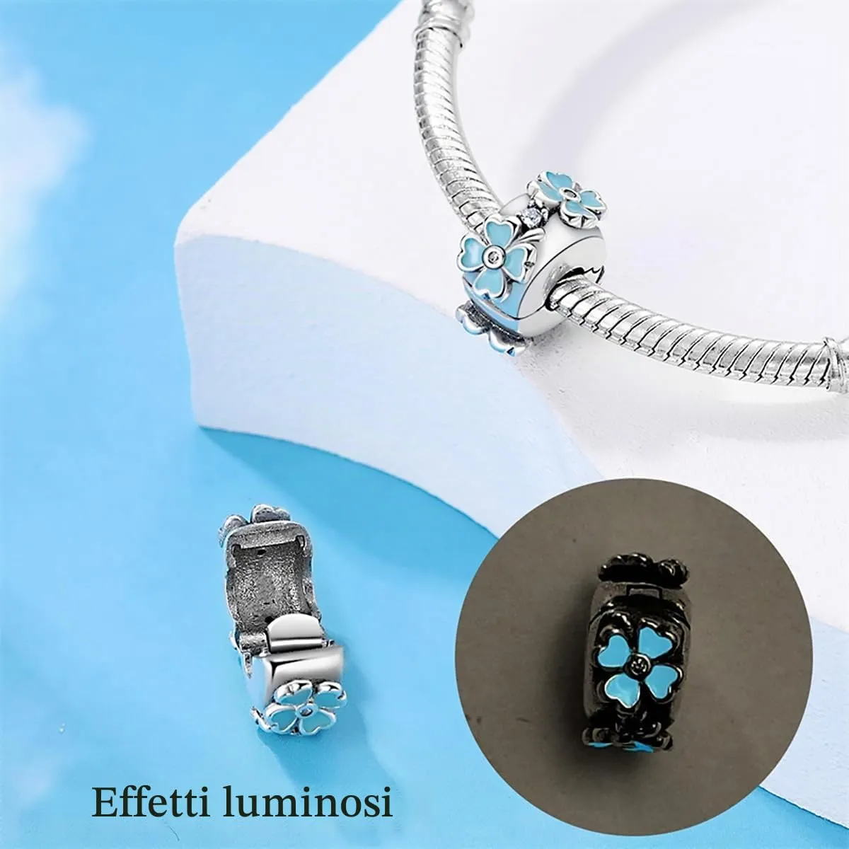 LNQOBU Clip/Stopper Charms per Bracciale Argento 925 Pave Cubic Zirconia Bead Stella Luna Farfalla Blu Gioielli Regalo per Donna - immagine 2