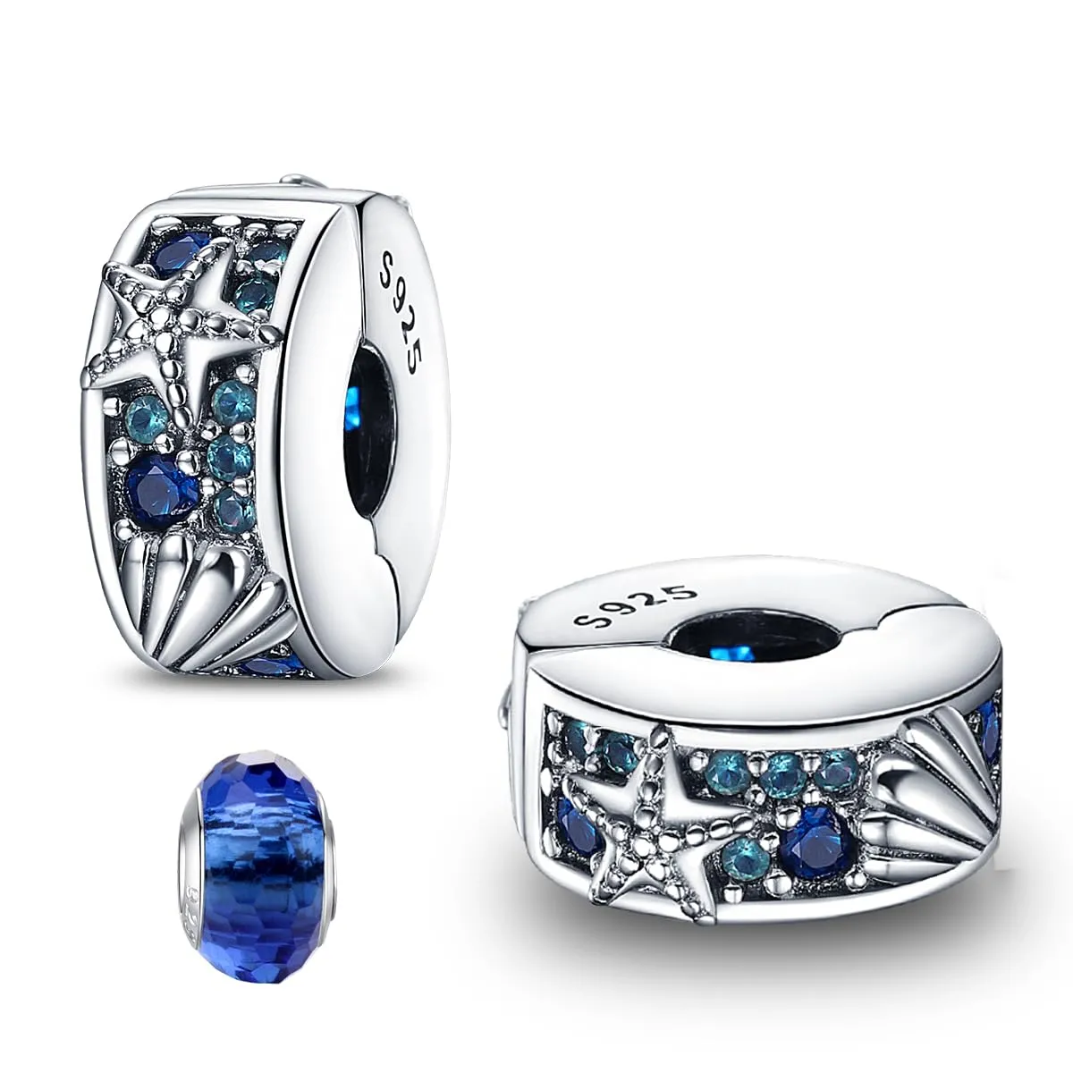 LNQOBU Clip/Stopper Charms per Bracciale Argento 925 Pave Cubic Zirconia Bead Stella Luna Farfalla Blu Gioielli Regalo per Donna - immagine 1