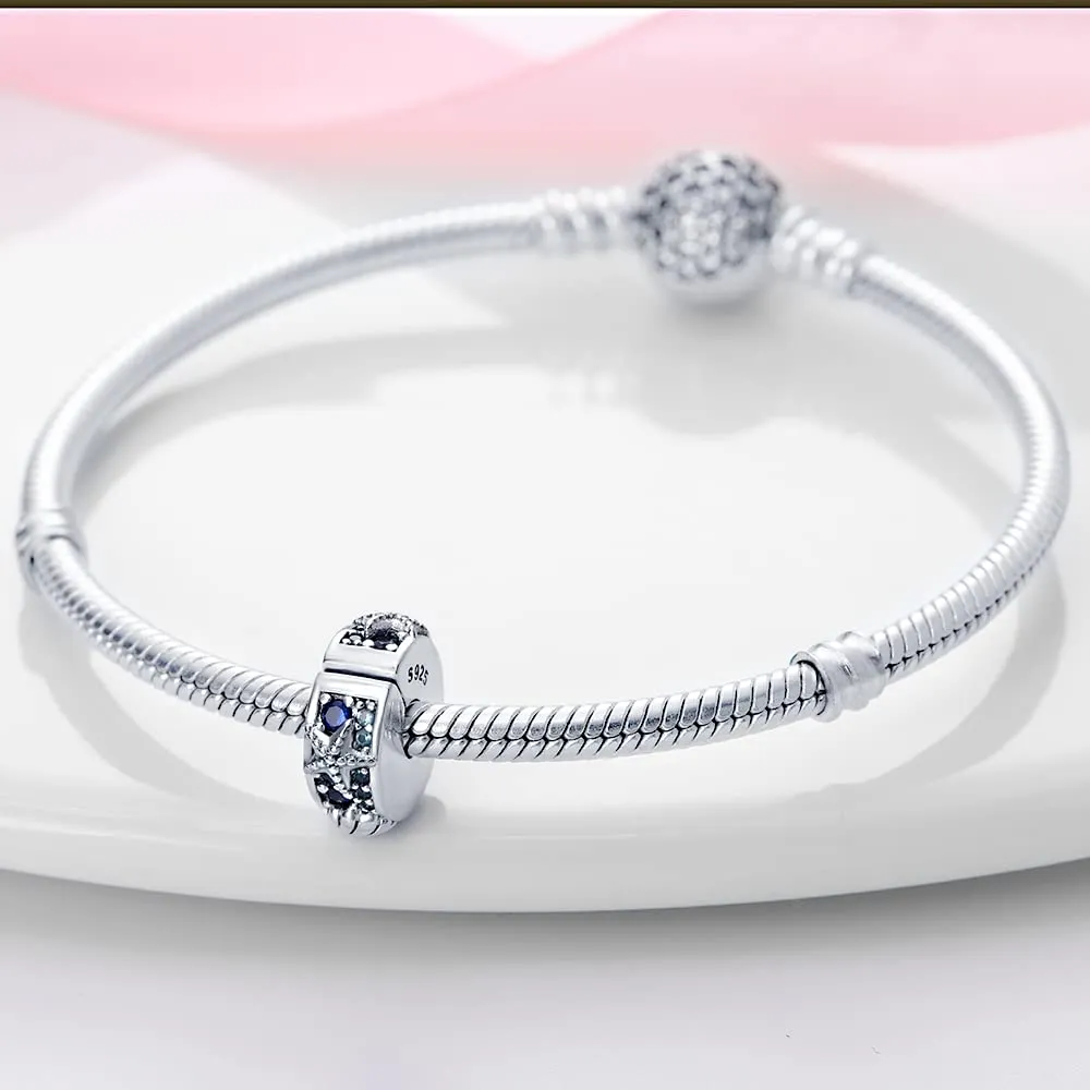 LNQOBU Clip/Stopper Charms per Bracciale Argento 925 Pave Cubic Zirconia Bead Stella Luna Farfalla Blu Gioielli Regalo per Donna - immagine 2