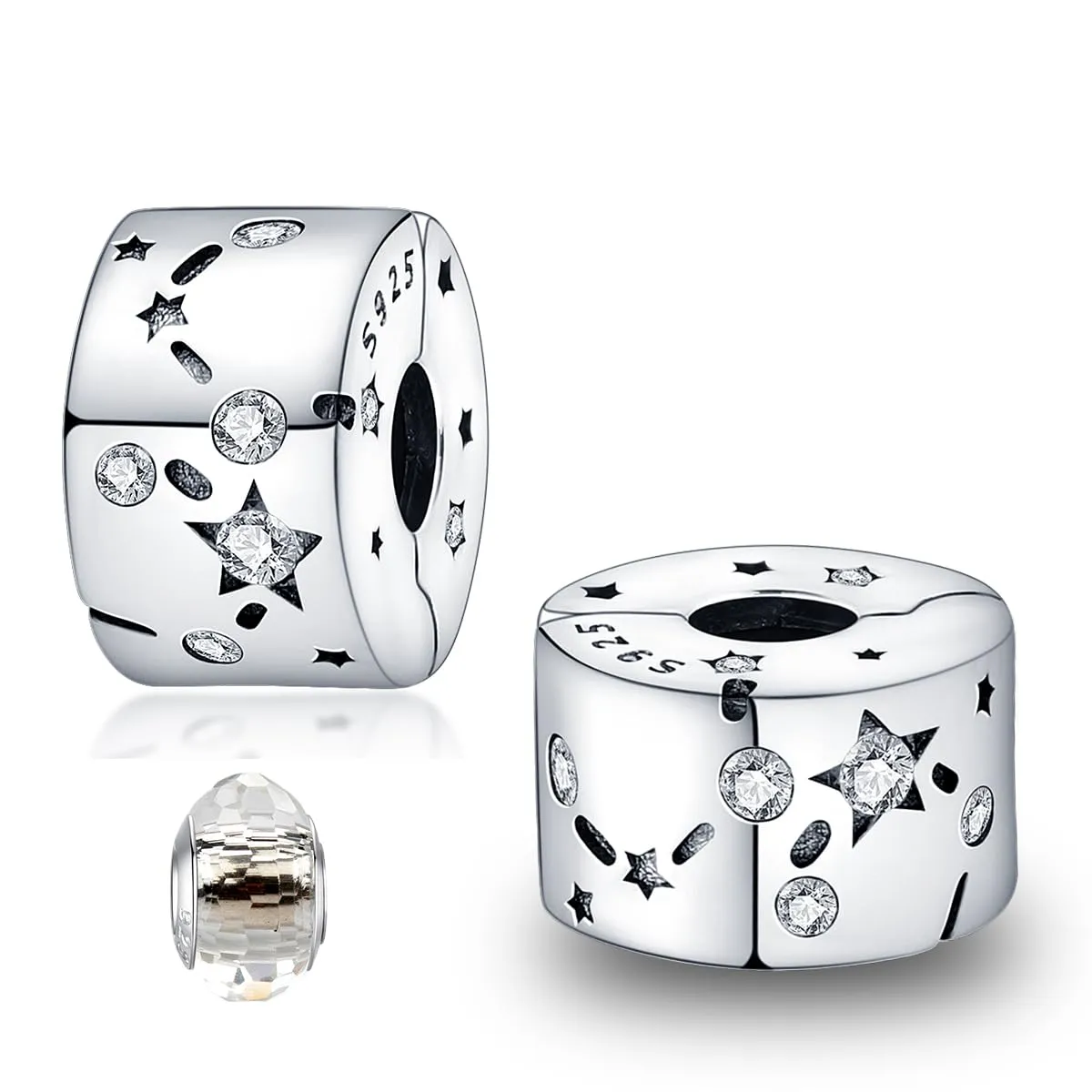 LNQOBU Clip/Stopper Charms per Bracciale Argento 925 Pave Cubic Zirconia Bead Stella Luna Farfalla Blu Gioielli Regalo per Donna - immagine 1