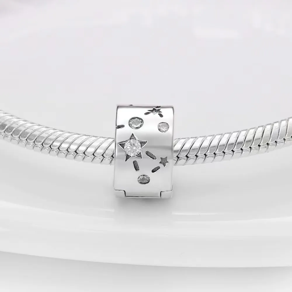 LNQOBU Clip/Stopper Charms per Bracciale Argento 925 Pave Cubic Zirconia Bead Stella Luna Farfalla Blu Gioielli Regalo per Donna - immagine 4