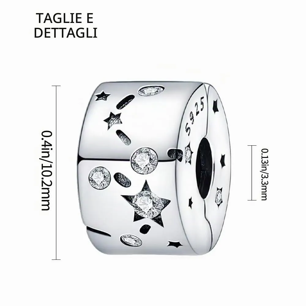 LNQOBU Clip/Stopper Charms per Bracciale Argento 925 Pave Cubic Zirconia Bead Stella Luna Farfalla Blu Gioielli Regalo per Donna - immagine 5