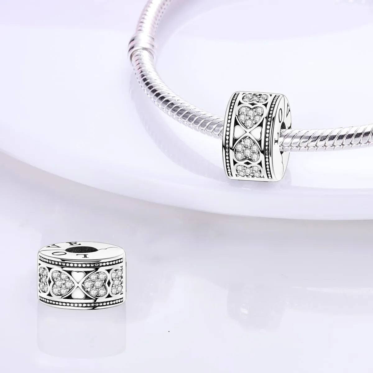 LNQOBU Clip/Stopper Charms per Bracciale Argento 925 Pave Cubic Zirconia Bead Stella Luna Farfalla Blu Gioielli Regalo per Donna - immagine 2