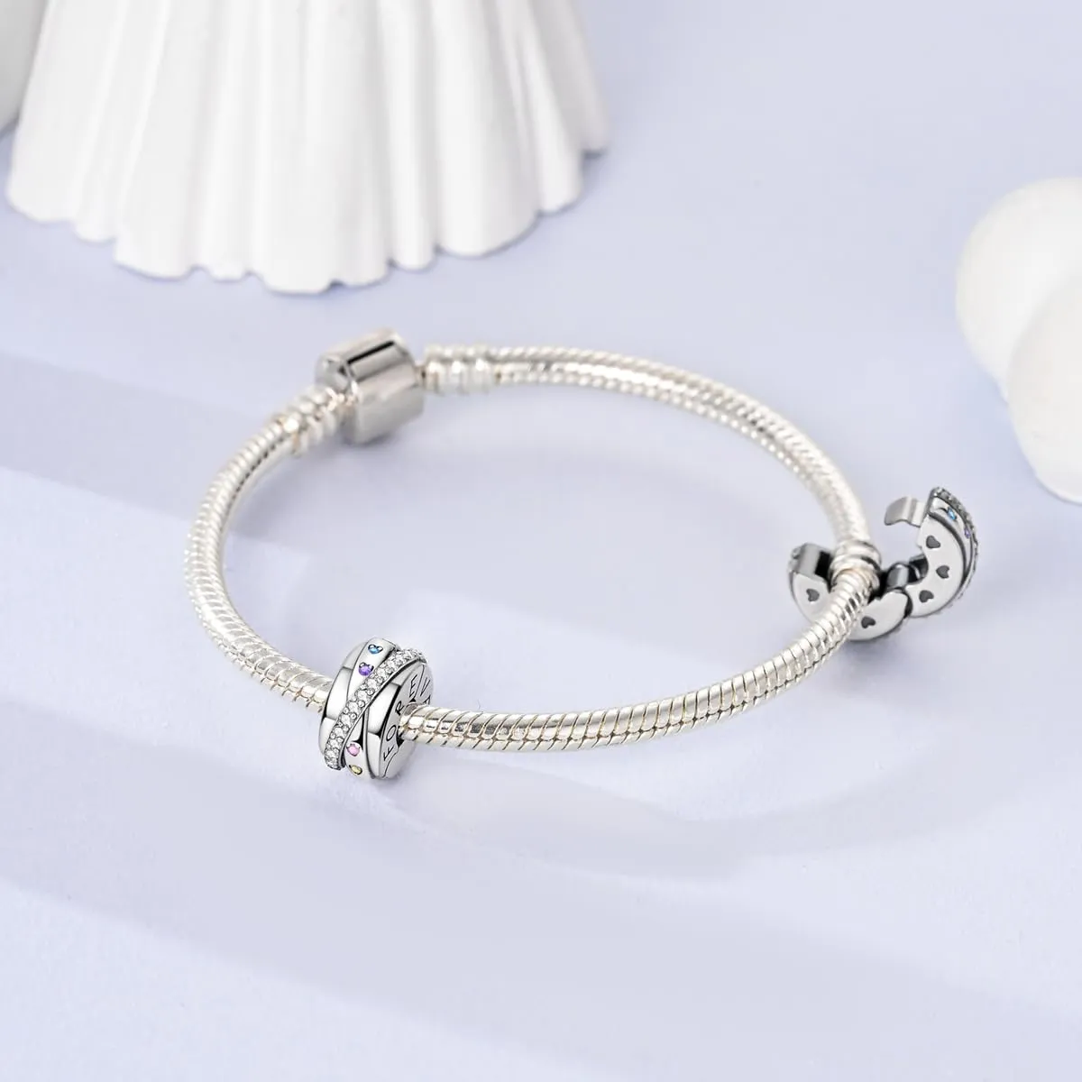 LNQOBU Clip/Stopper Charms per Bracciale Argento 925 Pave Cubic Zirconia Bead Stella Luna Farfalla Blu Gioielli Regalo per Donna - immagine 3