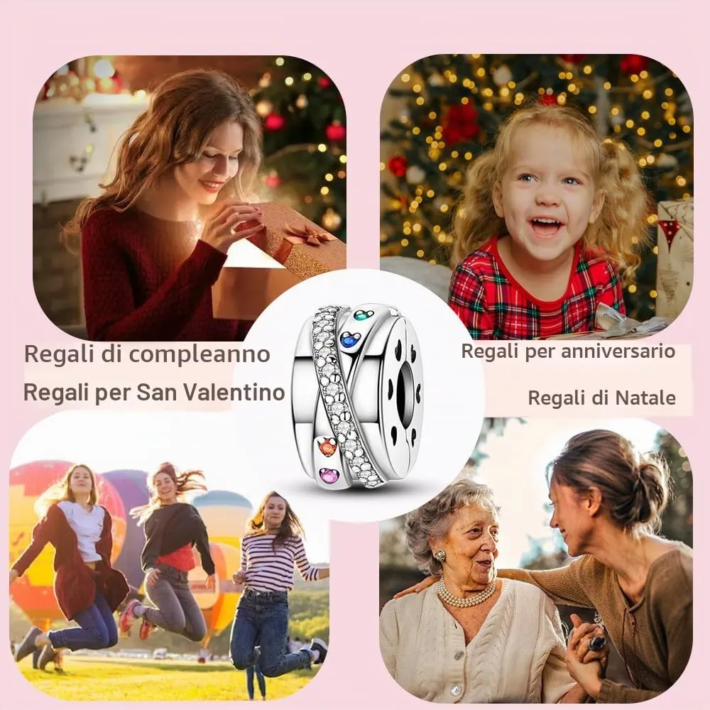 LNQOBU Clip/Stopper Charms per Bracciale Argento 925 Pave Cubic Zirconia Bead Stella Luna Farfalla Blu Gioielli Regalo per Donna - immagine 6