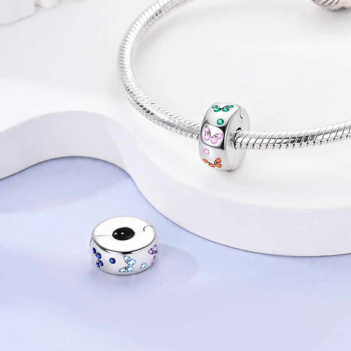 LNQOBU Clip/Stopper Charms per Bracciale Argento 925 Pave Cubic Zirconia Bead Stella Luna Farfalla Blu Gioielli Regalo per Donna - immagine 2