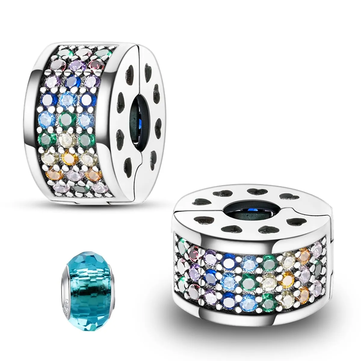 LNQOBU Clip/Stopper Charms per Bracciale Argento 925 Pave Cubic Zirconia Bead Stella Luna Farfalla Blu Gioielli Regalo per Donna - immagine 1