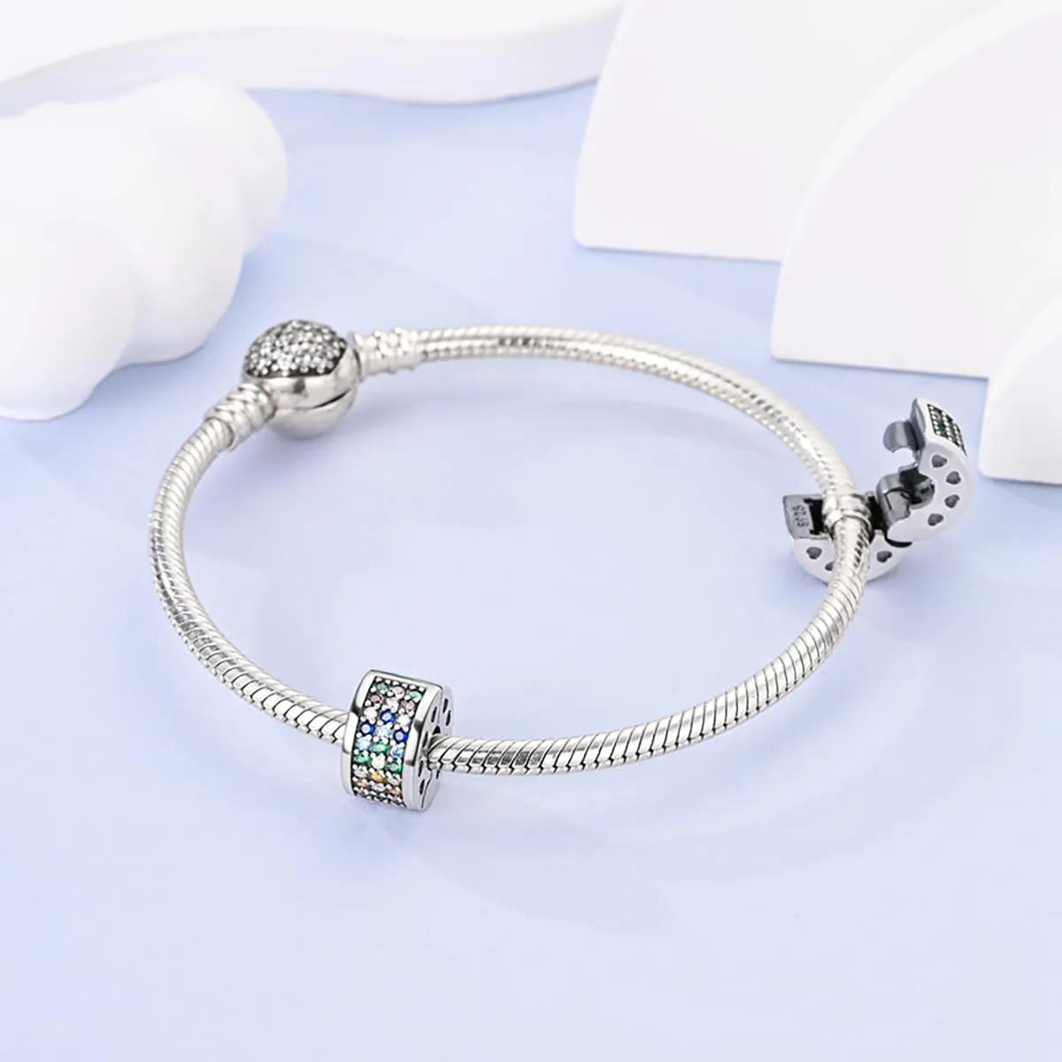 LNQOBU Clip/Stopper Charms per Bracciale Argento 925 Pave Cubic Zirconia Bead Stella Luna Farfalla Blu Gioielli Regalo per Donna - immagine 3