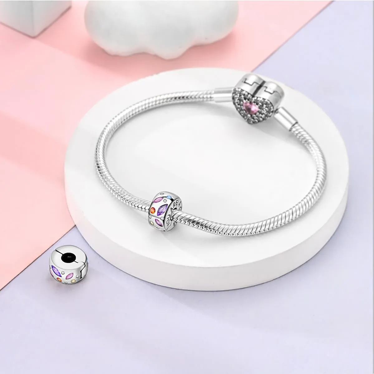 LNQOBU Clip/Stopper Charms per Bracciale Argento 925 Pave Cubic Zirconia Bead Stella Luna Farfalla Blu Gioielli Regalo per Donna - immagine 2
