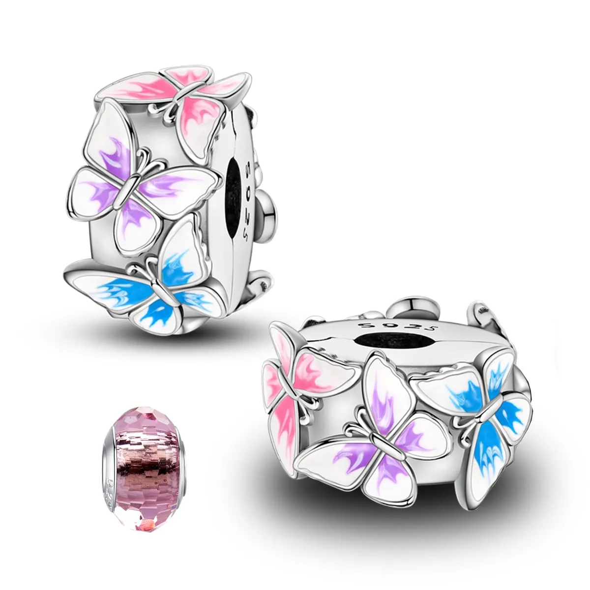 LNQOBU Clip/Stopper Charms per Bracciale Argento 925 Pave Cubic Zirconia Bead Stella Luna Farfalla Blu Gioielli Regalo per Donna - immagine 1
