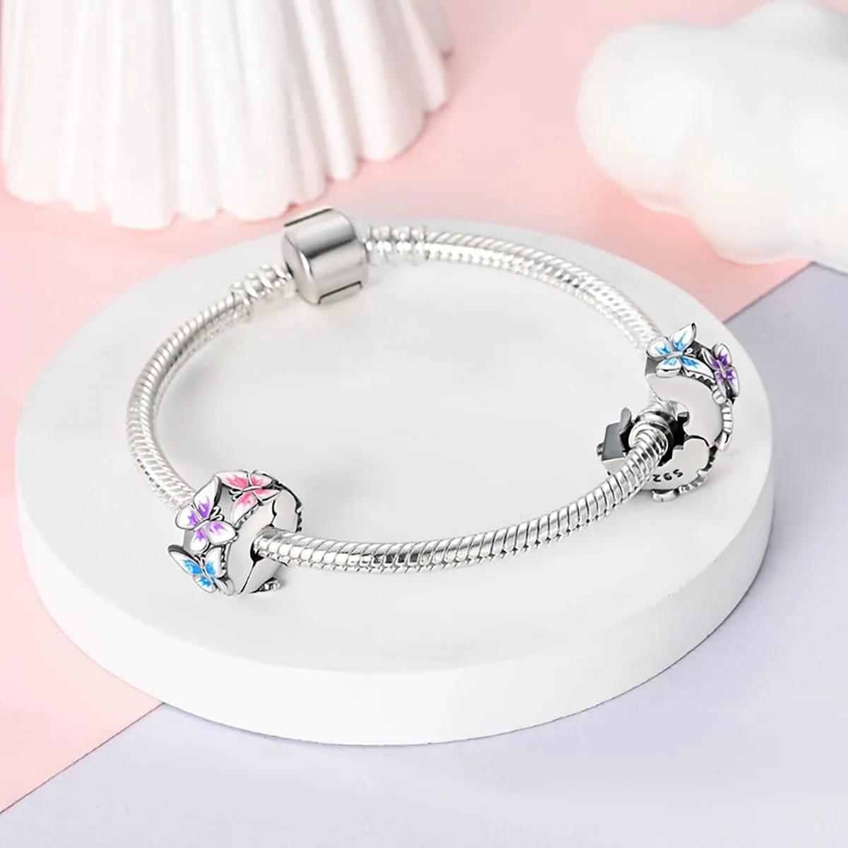 LNQOBU Clip/Stopper Charms per Bracciale Argento 925 Pave Cubic Zirconia Bead Stella Luna Farfalla Blu Gioielli Regalo per Donna - immagine 3