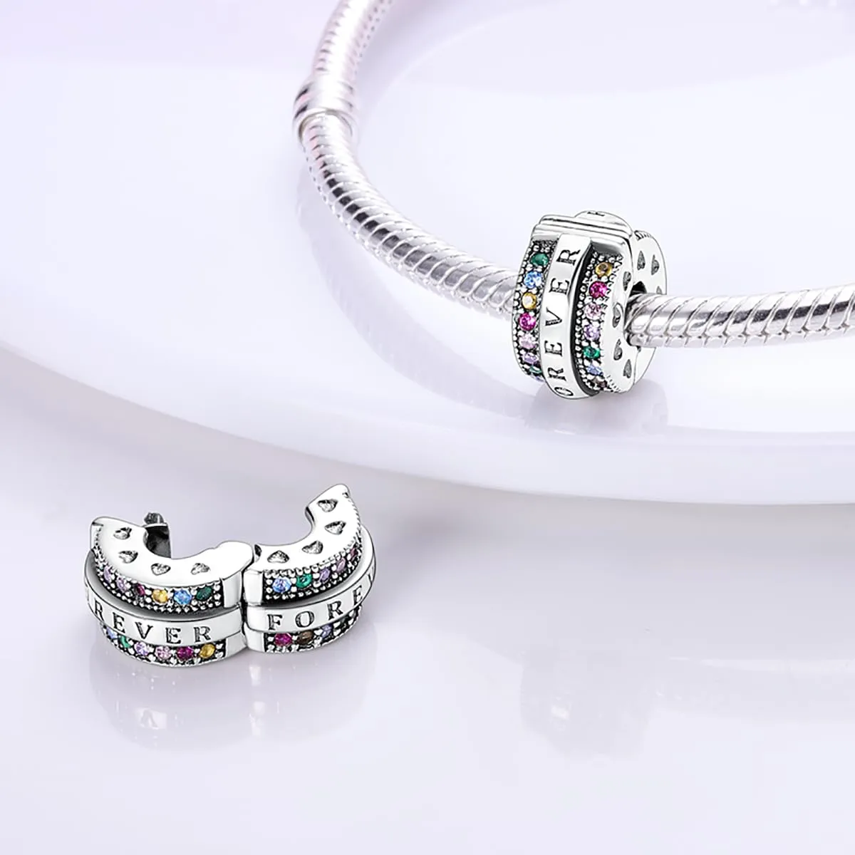 LNQOBU Clip/Stopper Charms per Bracciale Argento 925 Pave Cubic Zirconia Bead Stella Luna Farfalla Blu Gioielli Regalo per Donna - immagine 3