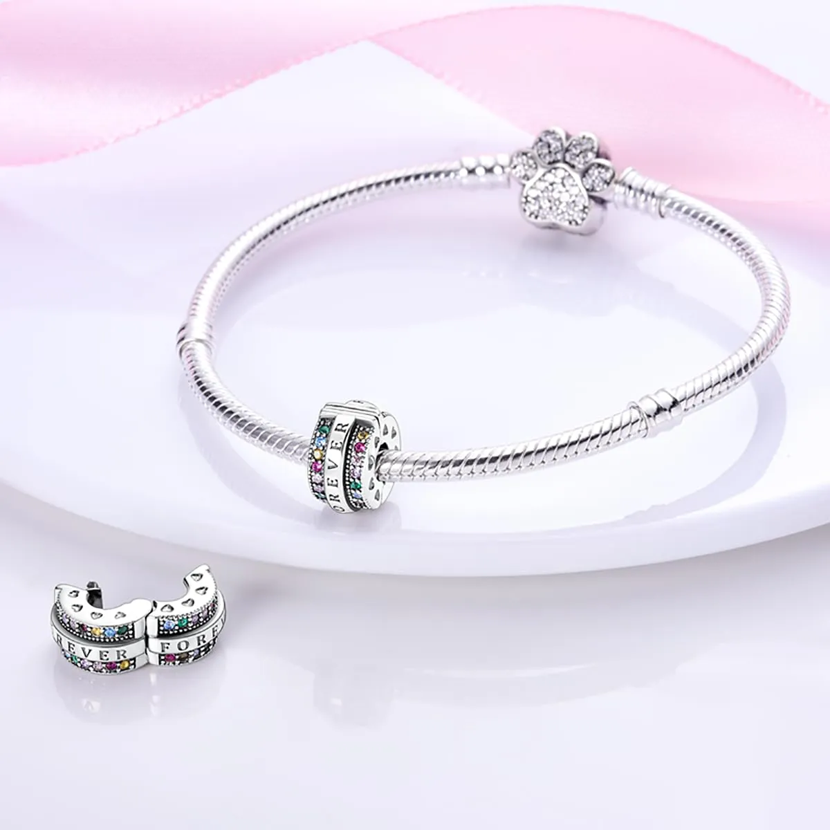 LNQOBU Clip/Stopper Charms per Bracciale Argento 925 Pave Cubic Zirconia Bead Stella Luna Farfalla Blu Gioielli Regalo per Donna - immagine 4
