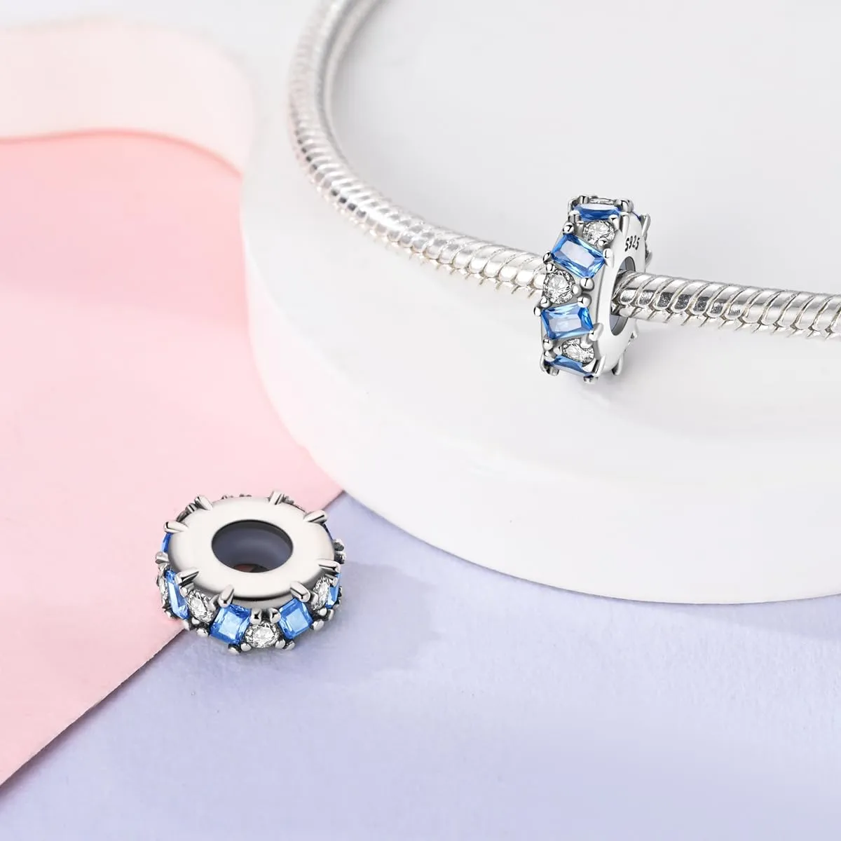 LNQOBU Clip/Stopper Charms per Bracciale Argento 925 Pave Cubic Zirconia Bead Stella Luna Farfalla Blu Gioielli Regalo per Donna - immagine 2