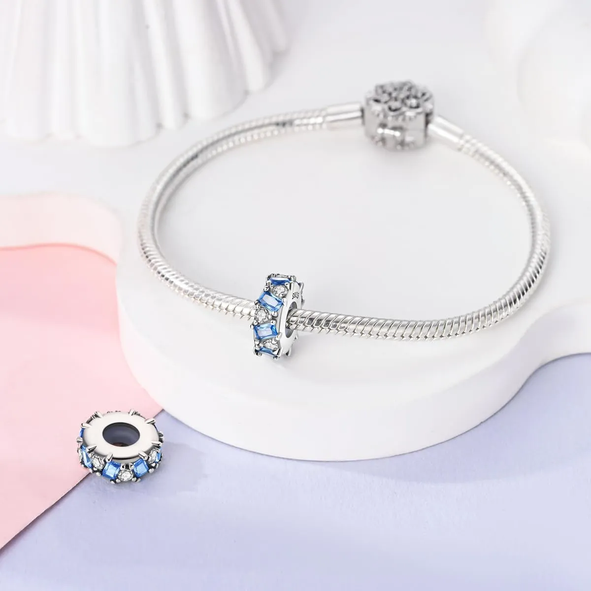 LNQOBU Clip/Stopper Charms per Bracciale Argento 925 Pave Cubic Zirconia Bead Stella Luna Farfalla Blu Gioielli Regalo per Donna - immagine 3