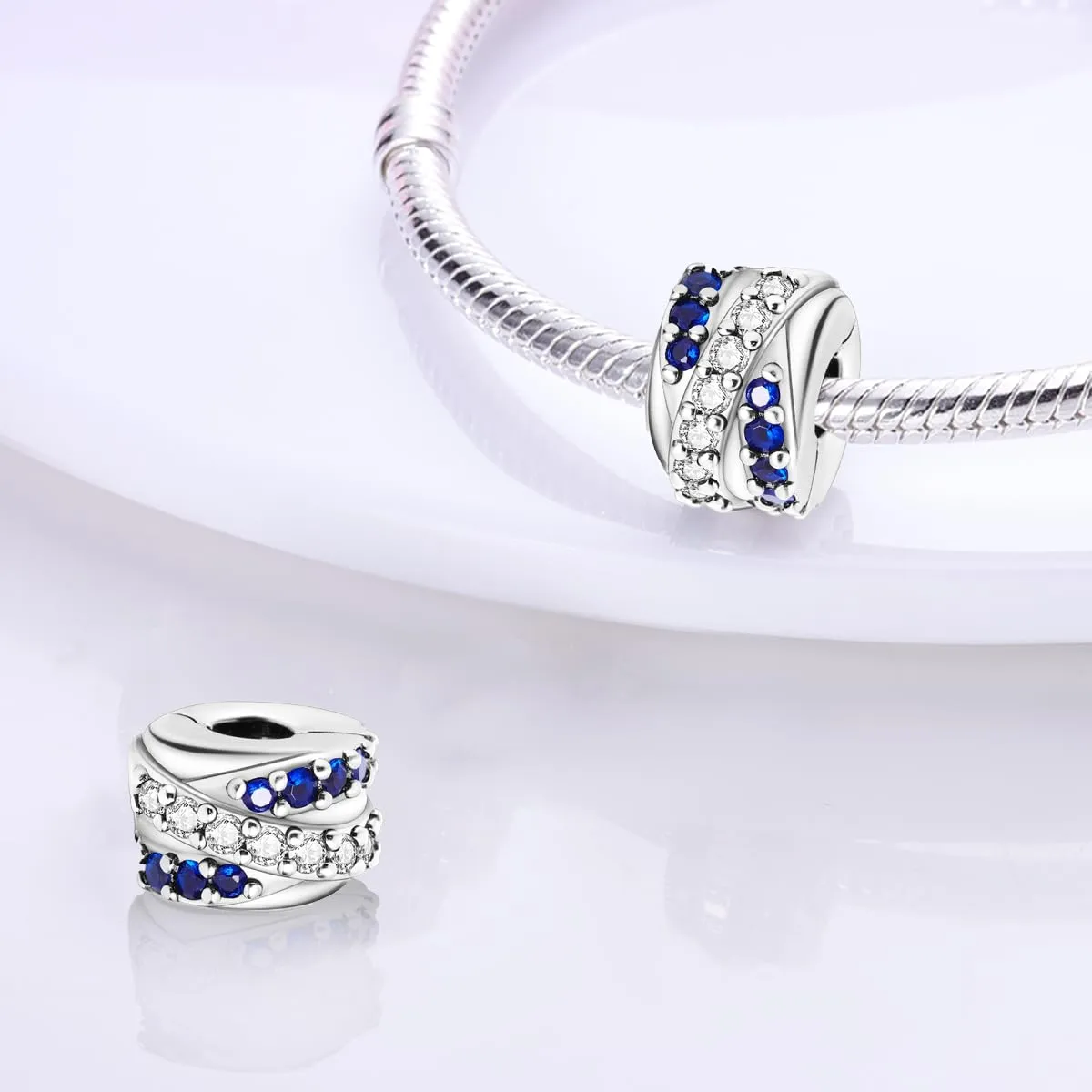 LNQOBU Clip/Stopper Charms per Bracciale Argento 925 Pave Cubic Zirconia Bead Stella Luna Farfalla Blu Gioielli Regalo per Donna - immagine 3